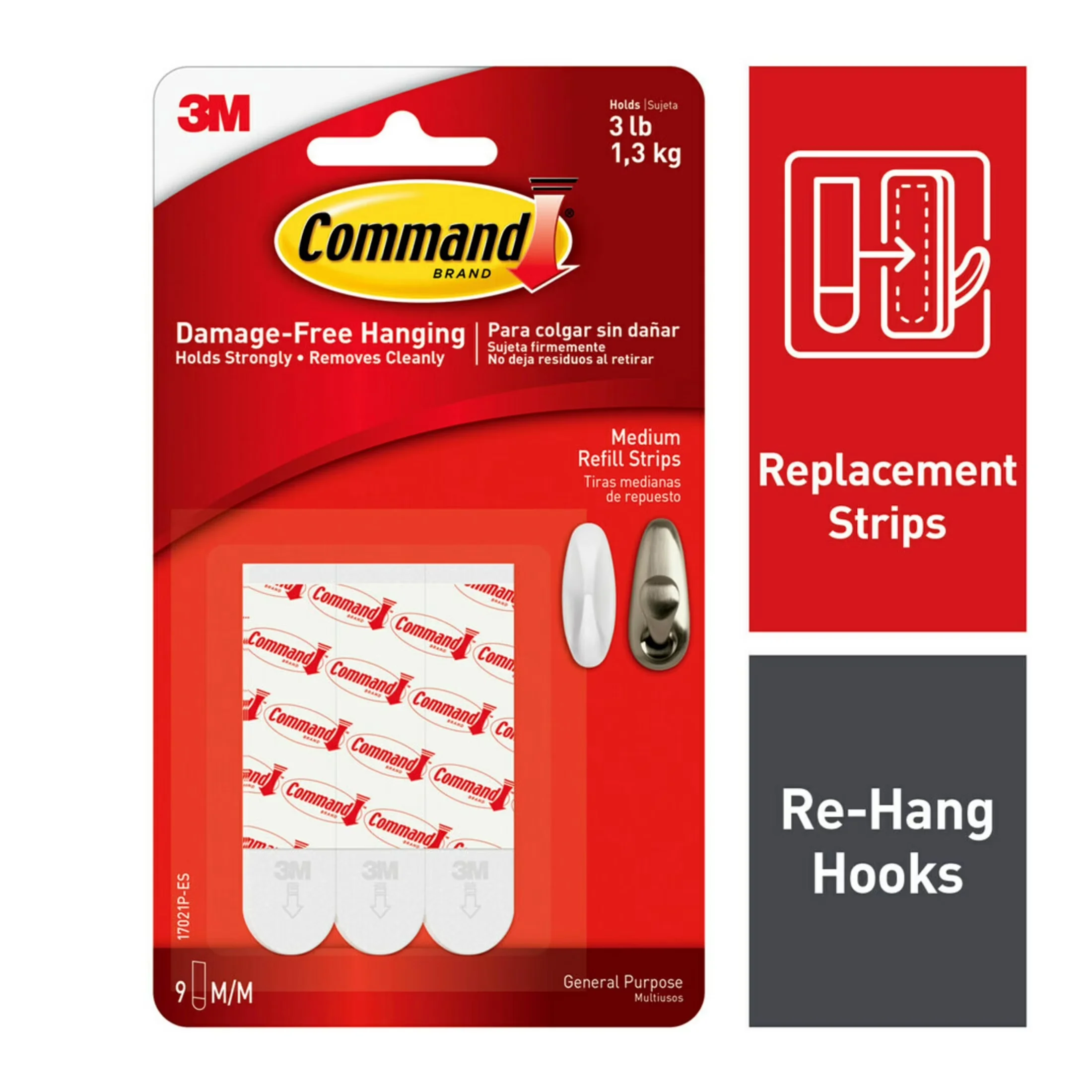 Classic Damage-Free Hanging with Easy Installation, Medium Refill Adhesive Strips - Foam White Model 299DC4