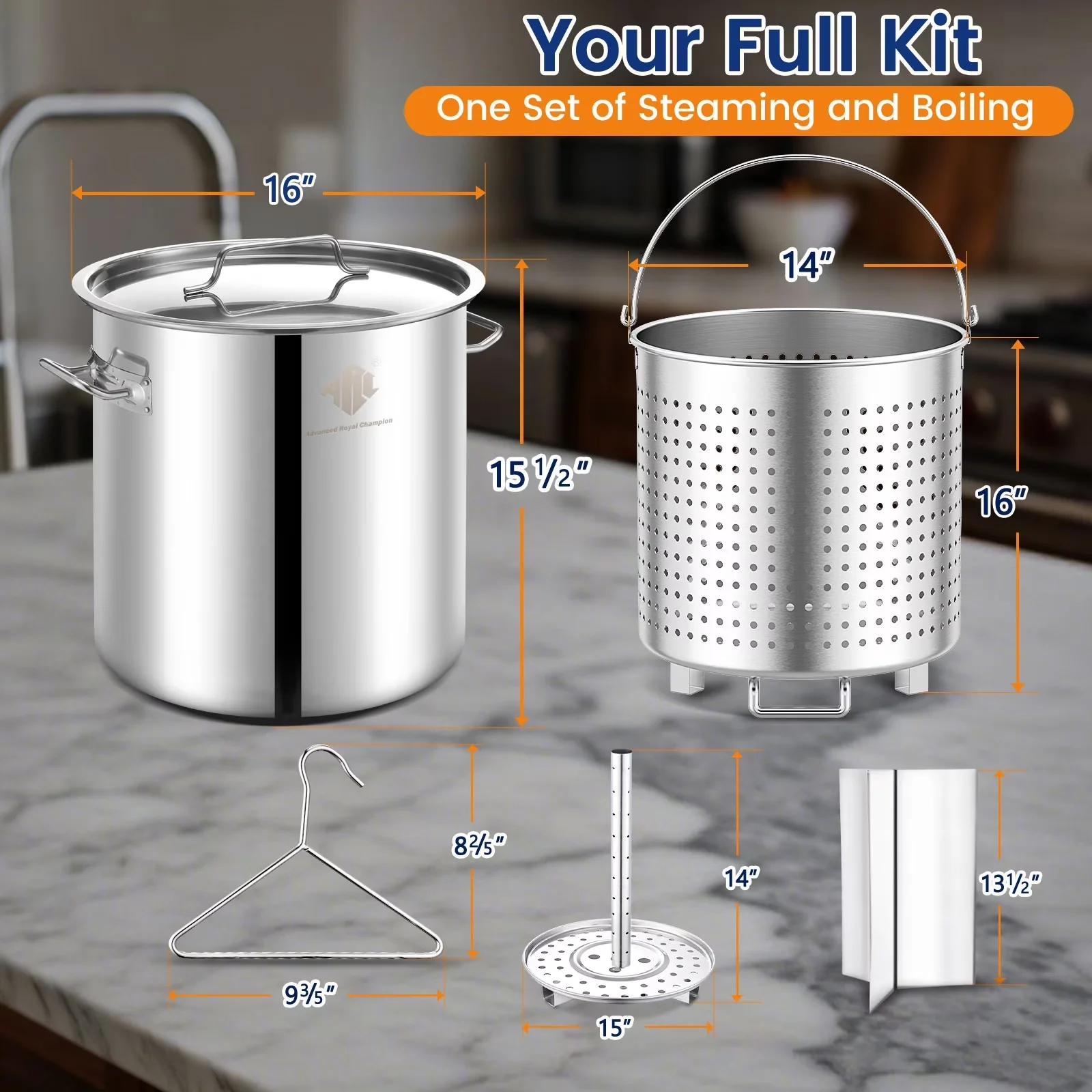 Modern Outdoor Fryer with 200000 BTU, 64QT Stainless Steel Seafood Boiling Kit - Silver Stainless Steel Model A58D6E