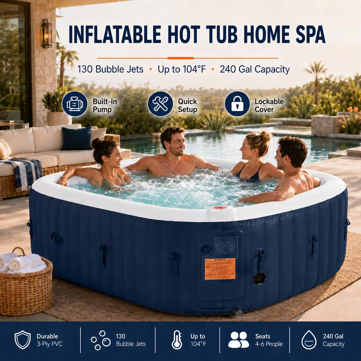 Essential Hot Tub with Insulated, Led Display, Inflatable - 4-6 - Low Maintenance Model FDA618