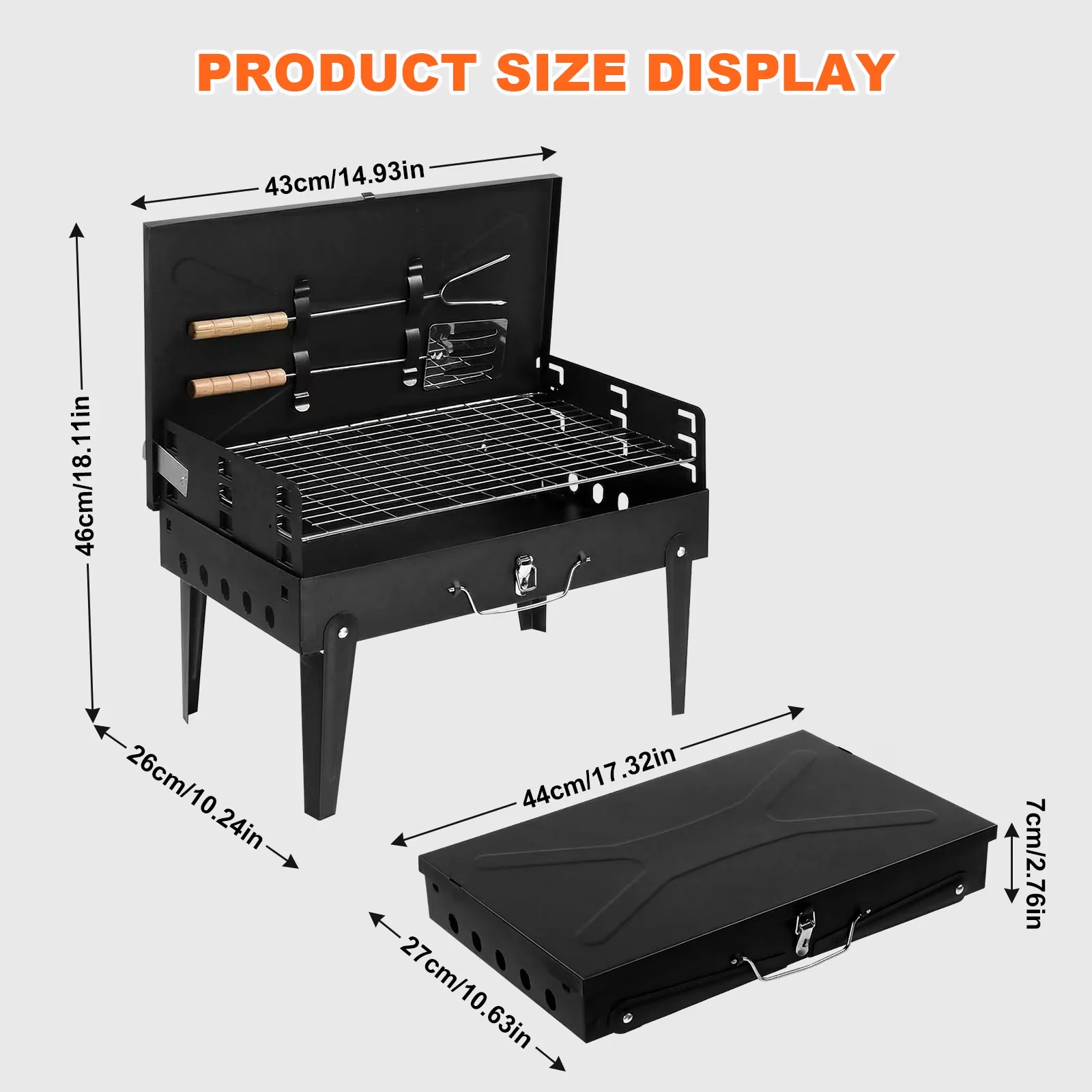 Charcoal Grill Stylish with Foldable, Adjustable Charcoal Tray - Stainless Steel for Camping, Picnic Model 8F563D