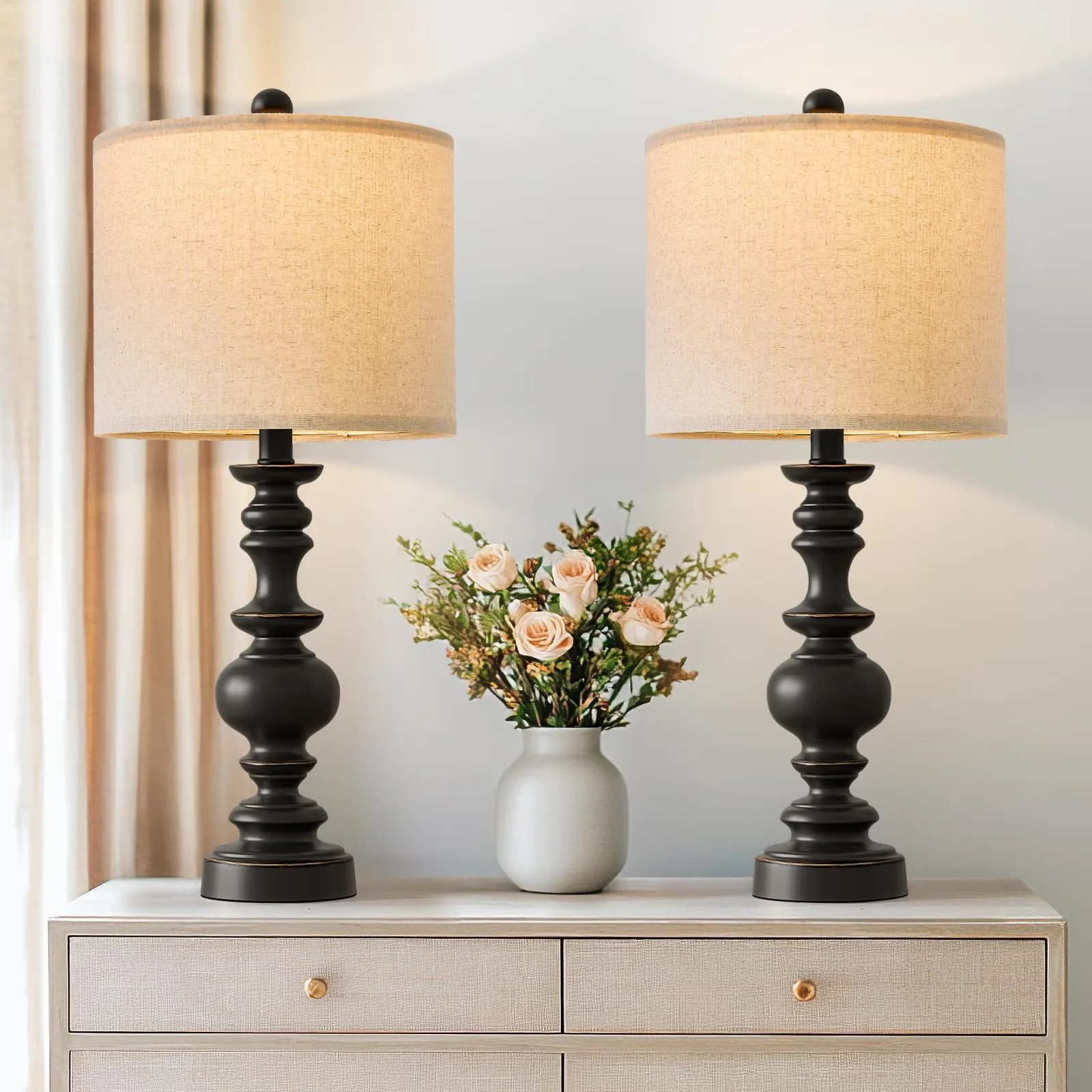 Durable Lamp Set with Rustic/Lodge, Dimmable - Plastic Black Traditional Model C9BE68