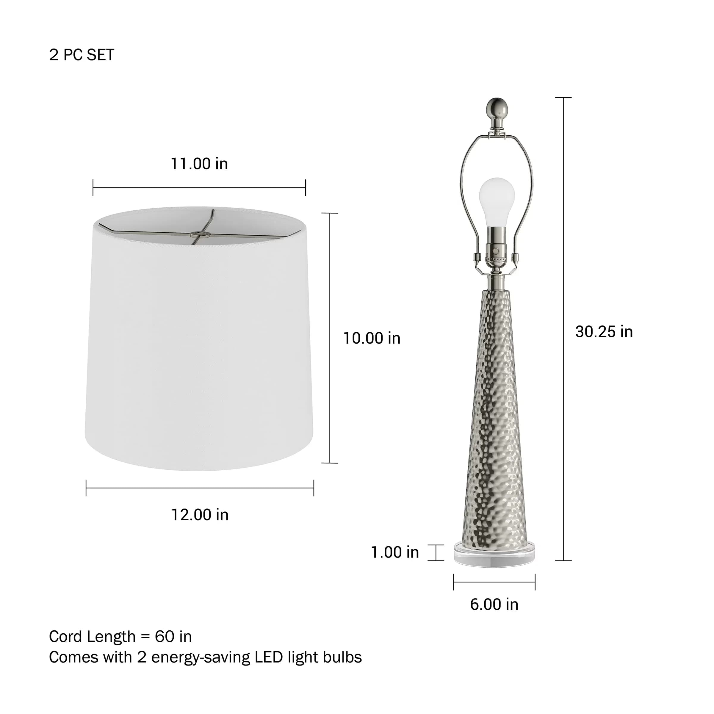 Reliable Lamp Set with LED, Modern, Energy Efficient - Metal Silver for Living Room, Bedroom Model 555F2D