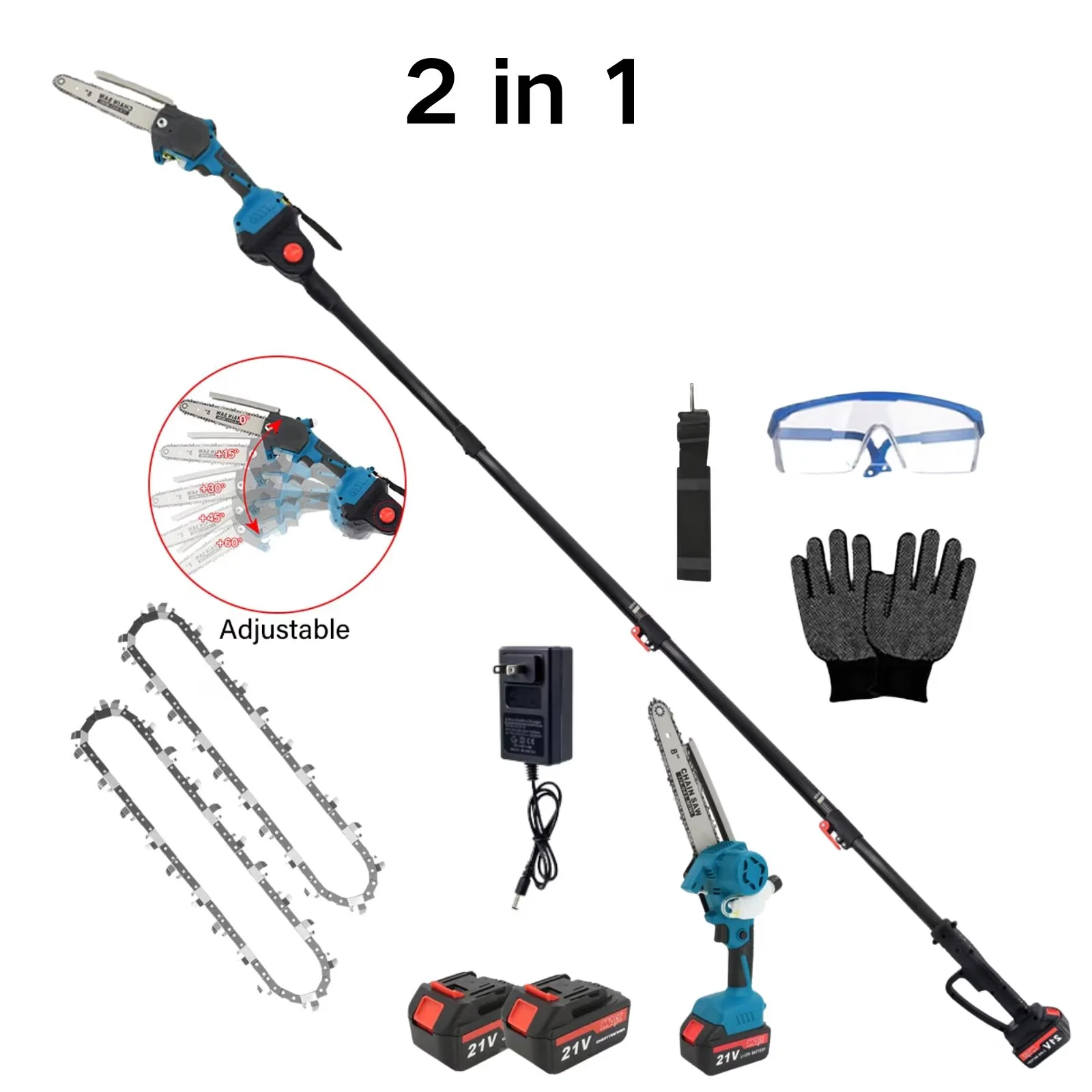 Pole Saw Quality with Battery, Telescoping, 2-in-1 Cordless 8" Mini Chainsaw - White Model 3B77FE