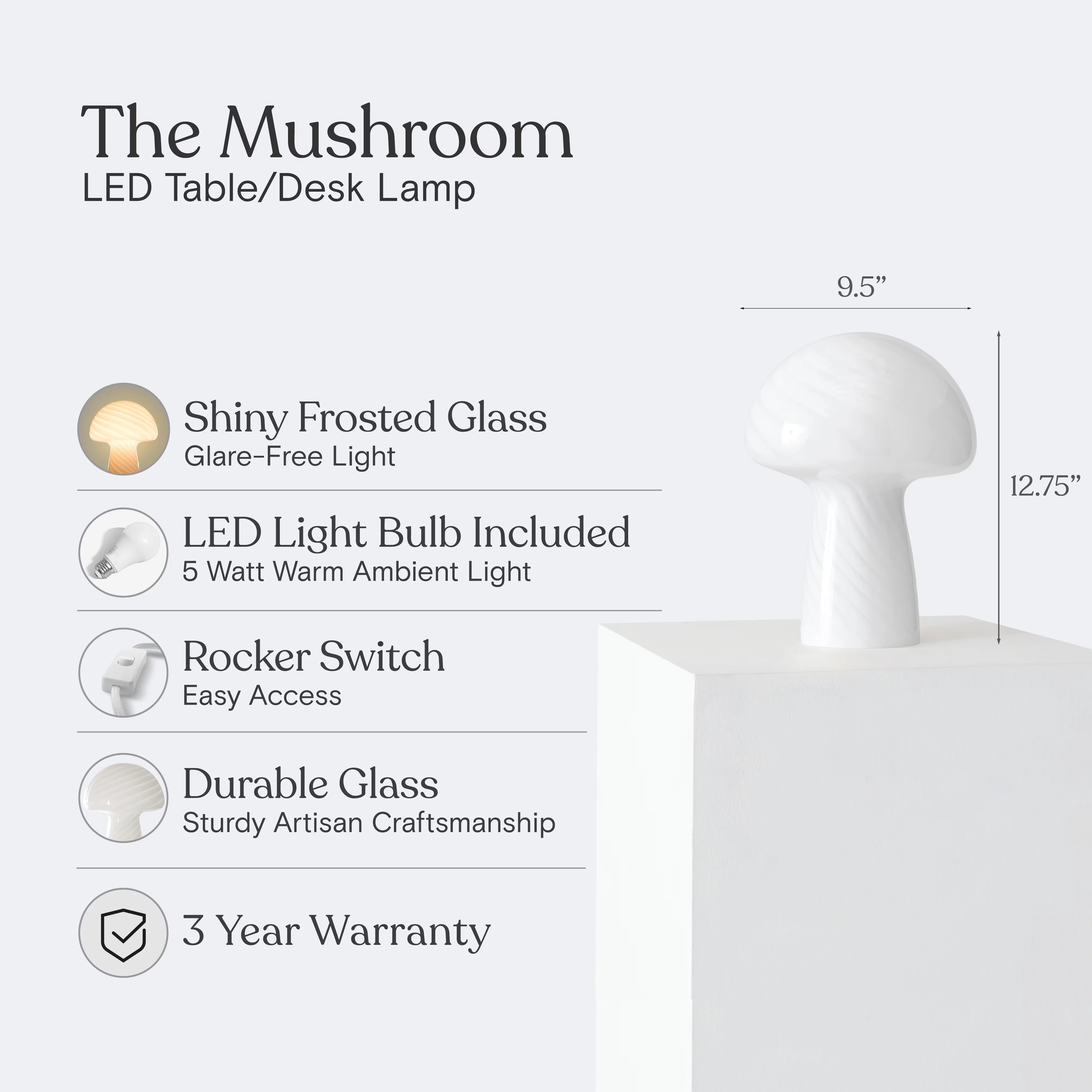 Innovative Lamp with LED, Modern, Mushroom Table - Metal White for Living Room Model 6BE816