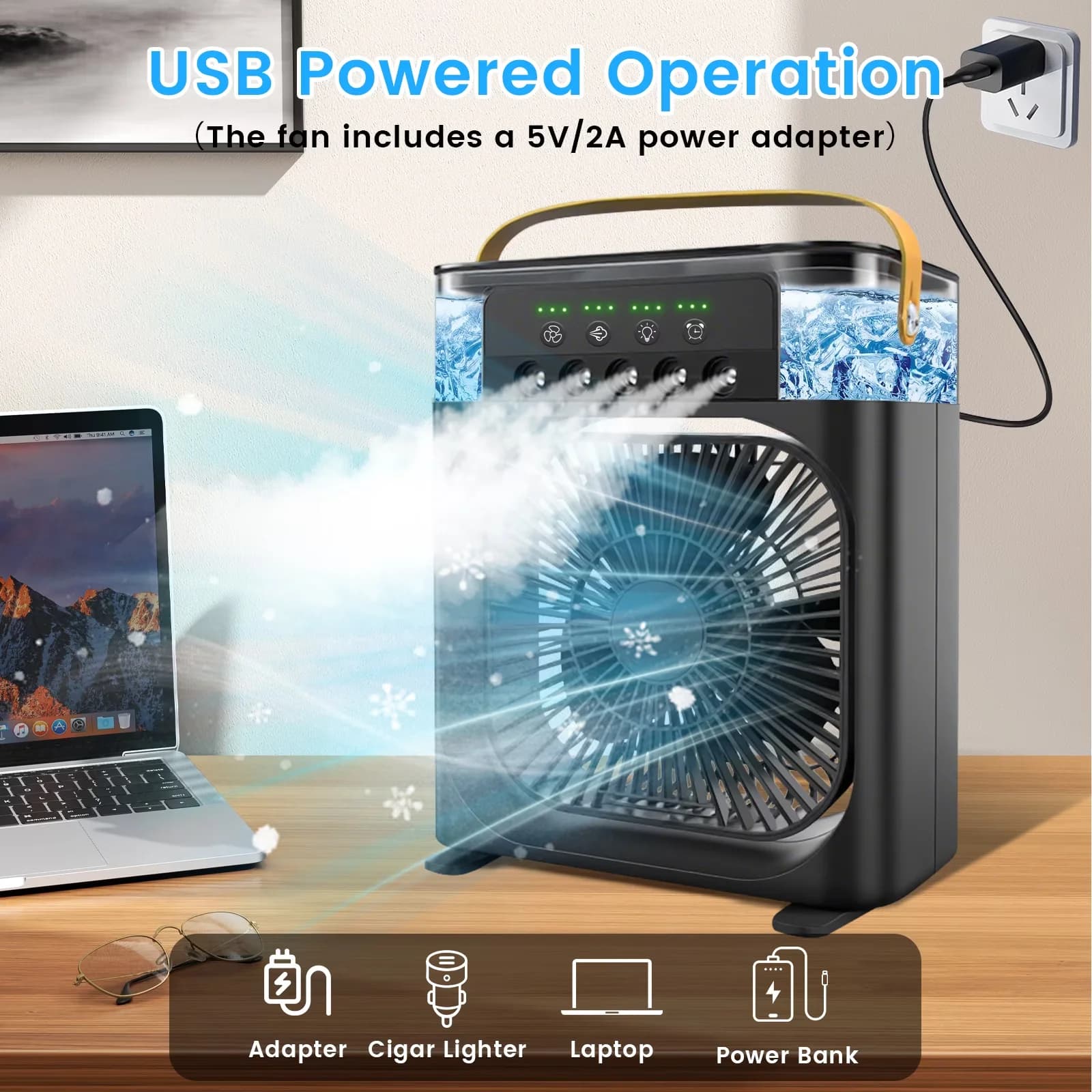 Versatile Fans In Cooling with Timer, Led Display, 10 Inch Ice Mist Desktop Fan - Black Model FA942E