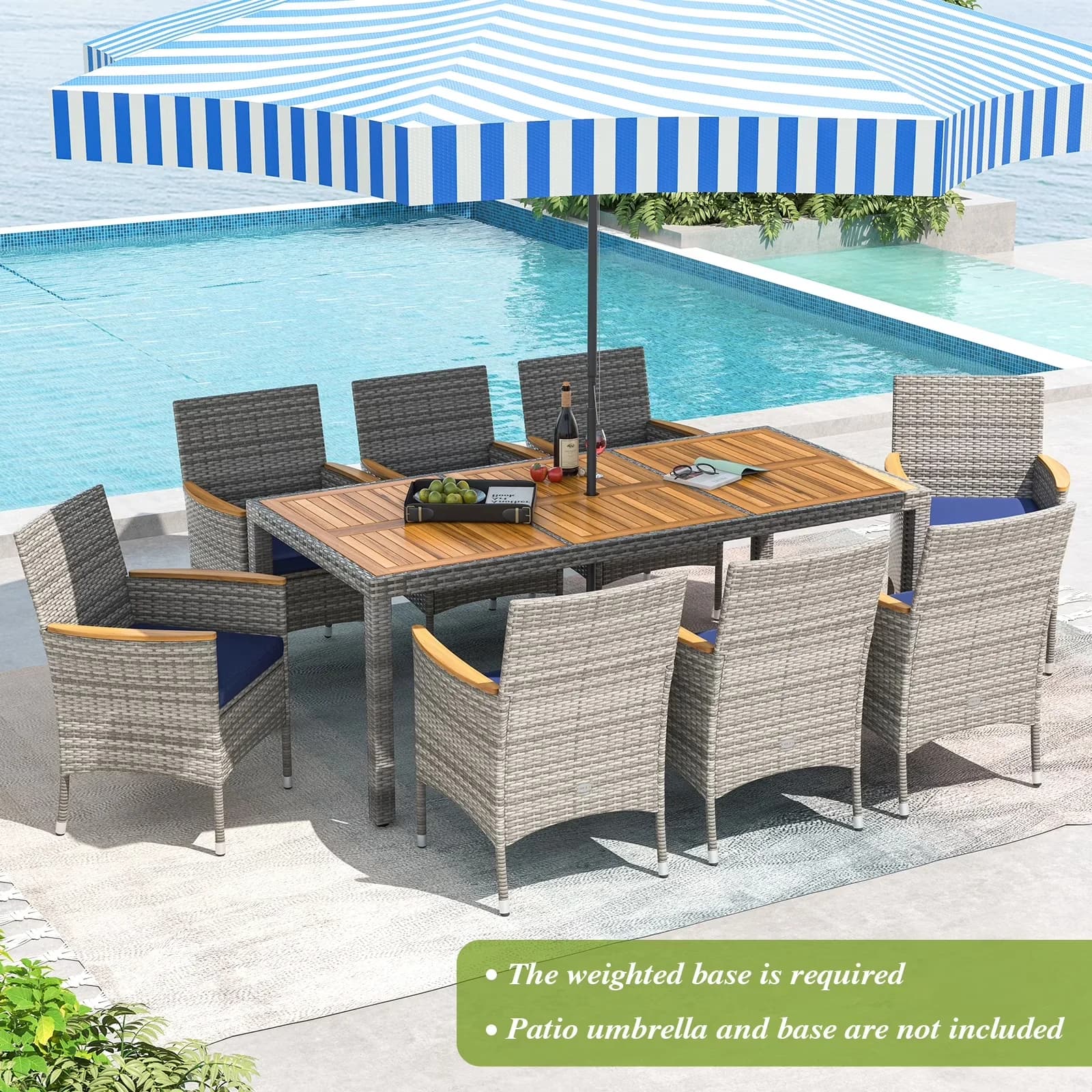 Compact Patio Dining Set with The weighted base is required - Blue Rattan Model B821BB