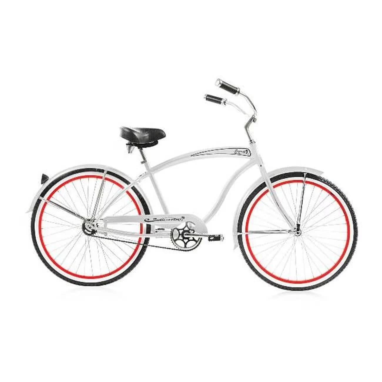 Classic Cruiser Bike with Single speed, Color: White and pink rim, One piece crank alloy pink - Red Model C3685A