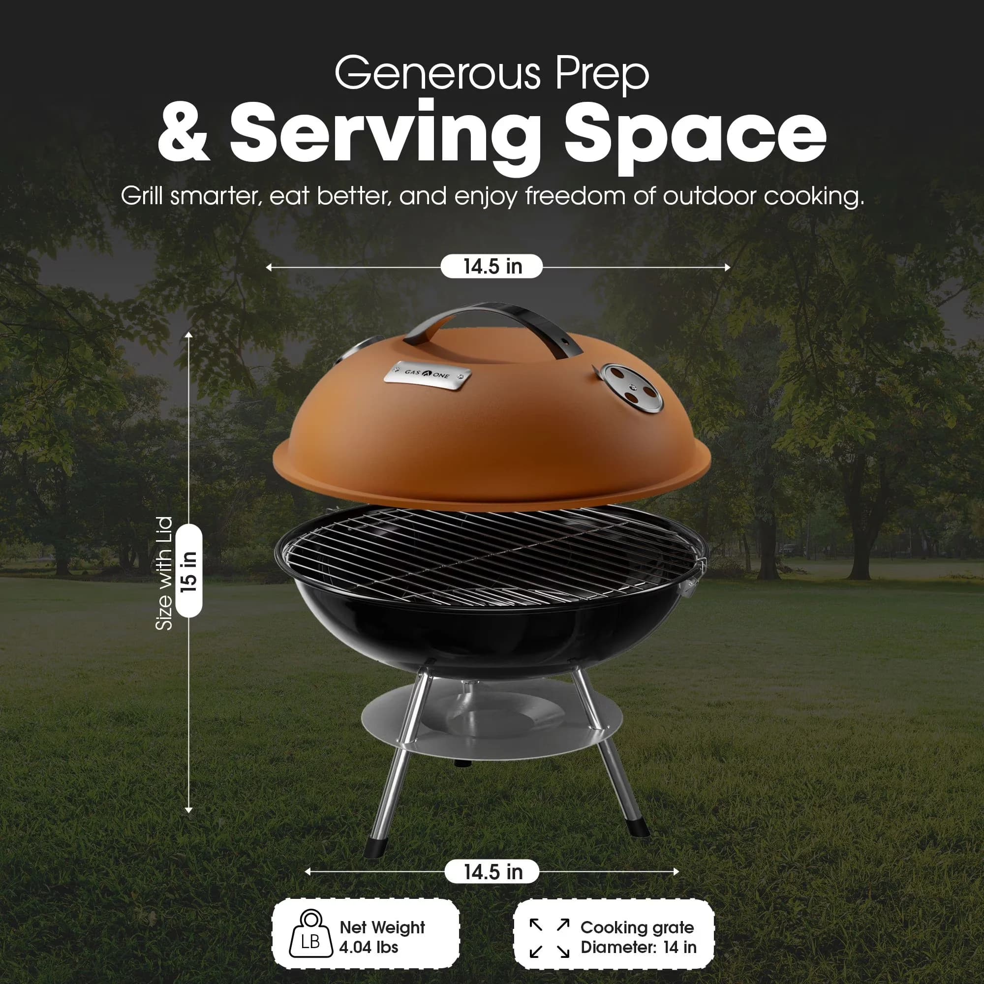 Sleek Charcoal Grill with Portable, 3-Point Locking Lid - Metal Brown for Small, Camping Model 446300