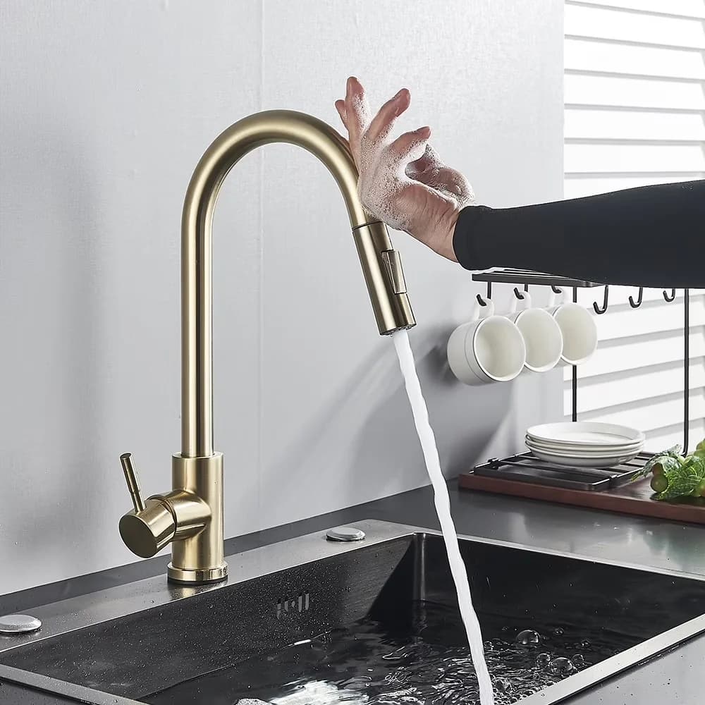 Durable Plumbing with Pull Out Sprayer, High Pressure, 360 Degree Swivel - Brass, Ceramic Gold Model 051384