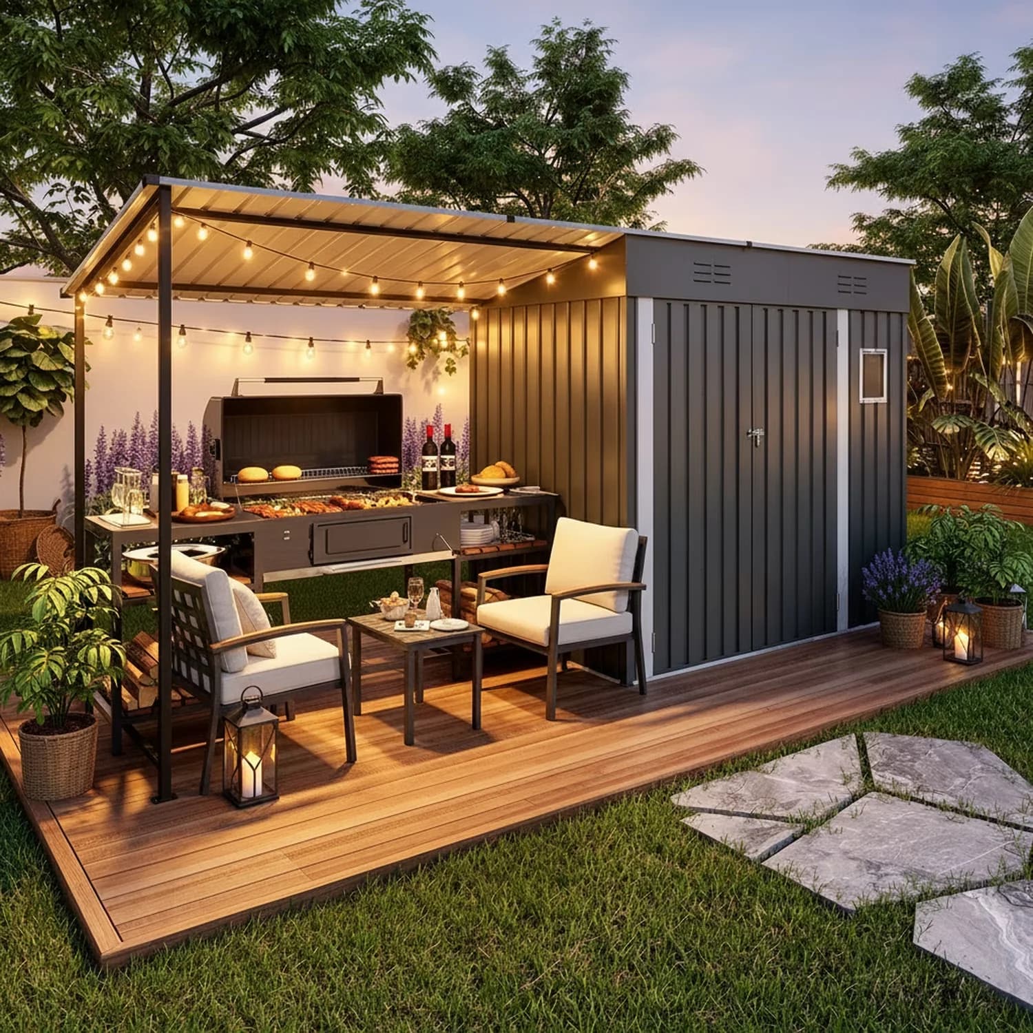 Shed Classic with Uv Resistant, Rot Resistant, 6x4 ft Outdoor Storage & Gazebo Combo - Metal Gray for Patio Model 292883