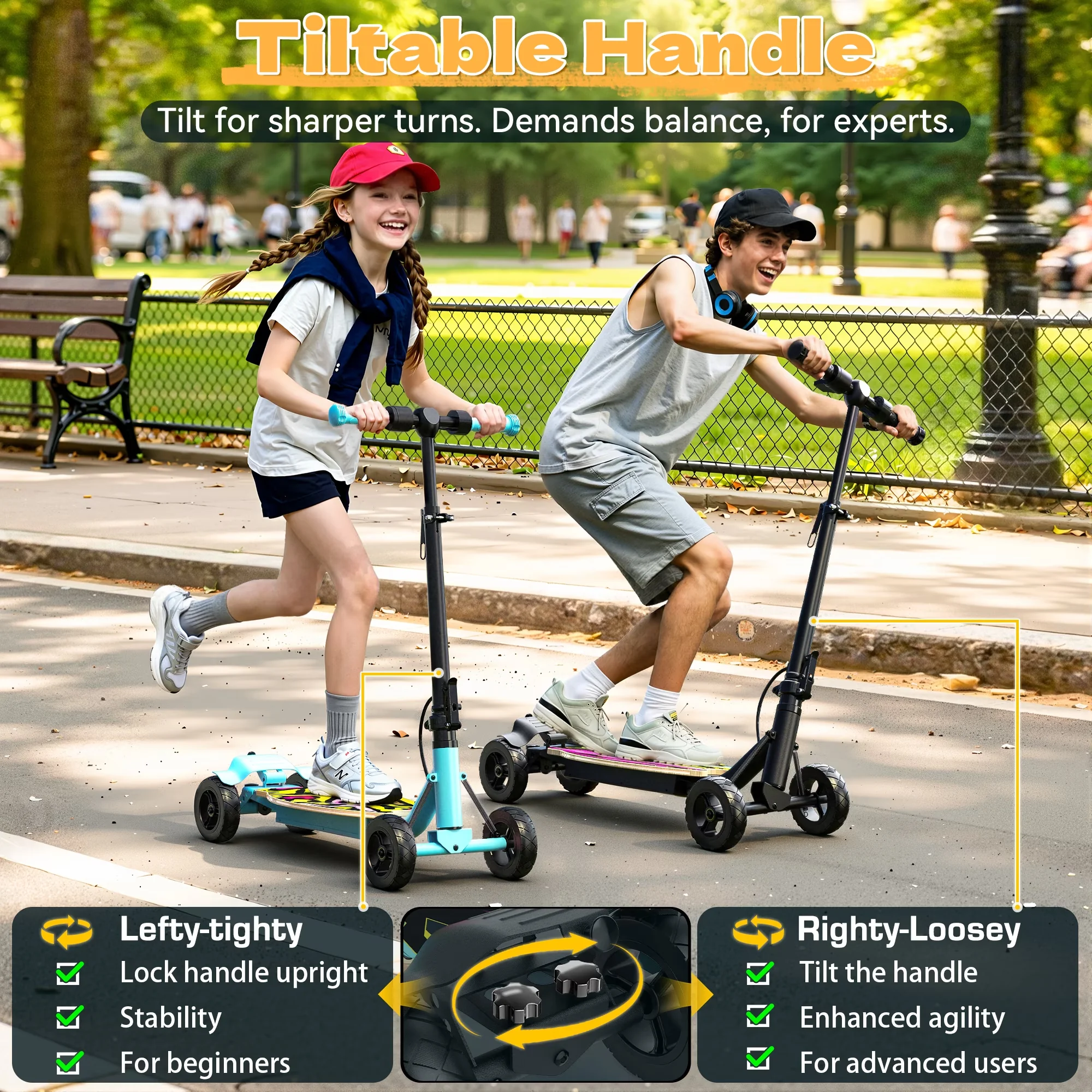 Scooter Quality with LED, 250W, 24V 4 Wheel Electric - Metal Blue - Sleek Profile Model 3FB639