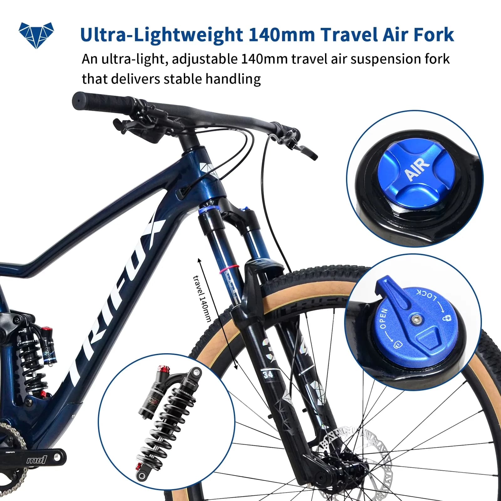Essential Mountain Bike with Outroad Double Full Suspension MTB - Blue Model 3B1748