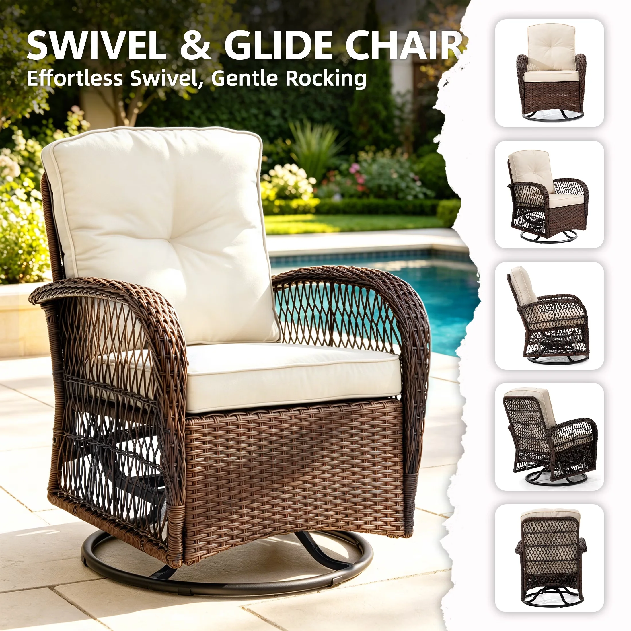Efficient Patio Dining Set with Balcony Porch Furniture, 2-Tier Coffee Table, Thickened Cushions - Pe Rattan, Steel, Fabric & Acacia... Model FACD37