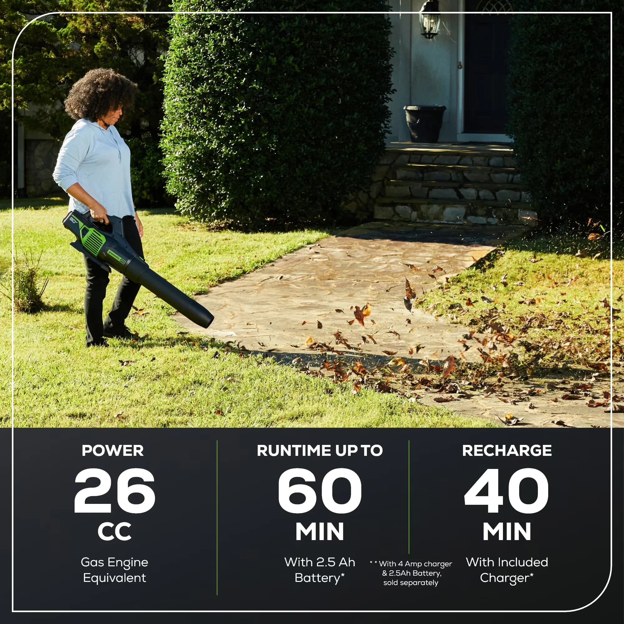 Leaf Blower Efficient with Battery, 80V, Ideal for yards up to 1-acre - Professional Series Model 43E1CE