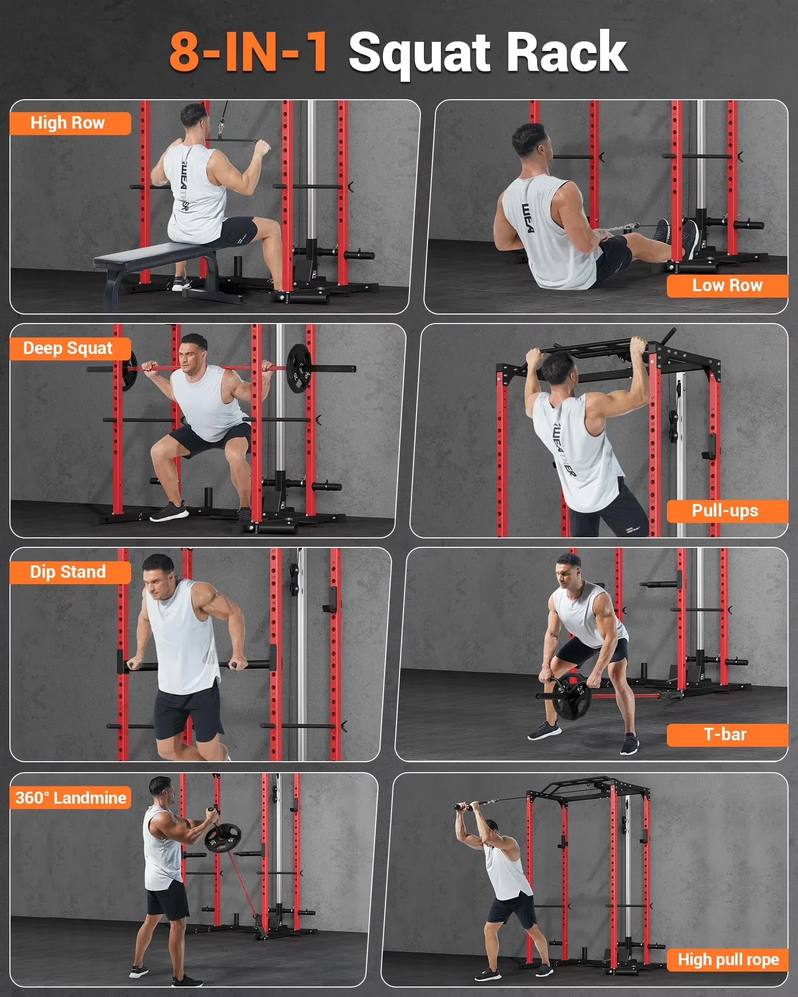 Home Gym Versatile with Space-Saving, Optional Pulley System and Dip Handles - Aluminum Red for Home Model E1A249