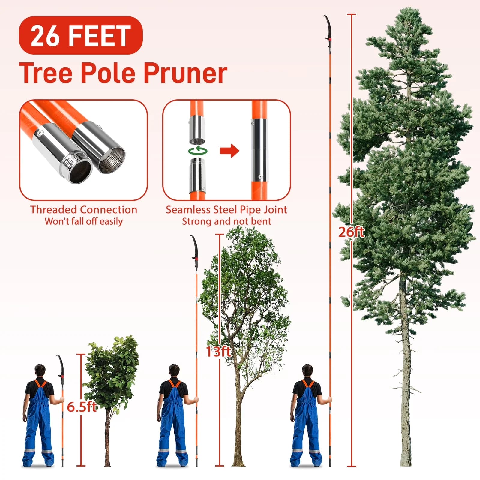 Efficient Pole Saw with Telescoping, Saws - Orange 26ft for Daily Use Model 678408