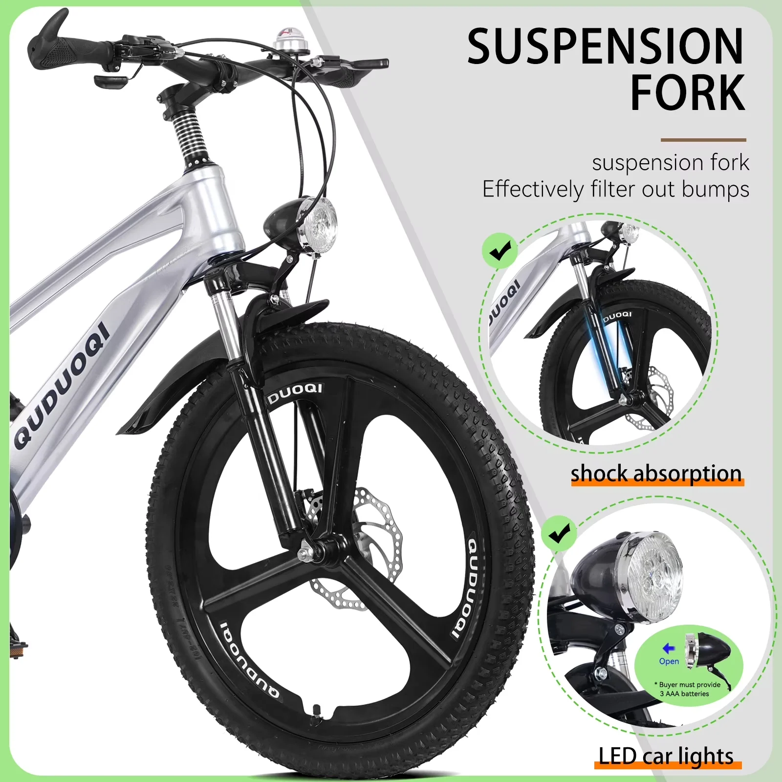 Innovative Road Bike with Adjustable Height, 20 inch bicycles: Kids mountain - Silver Model D2025F