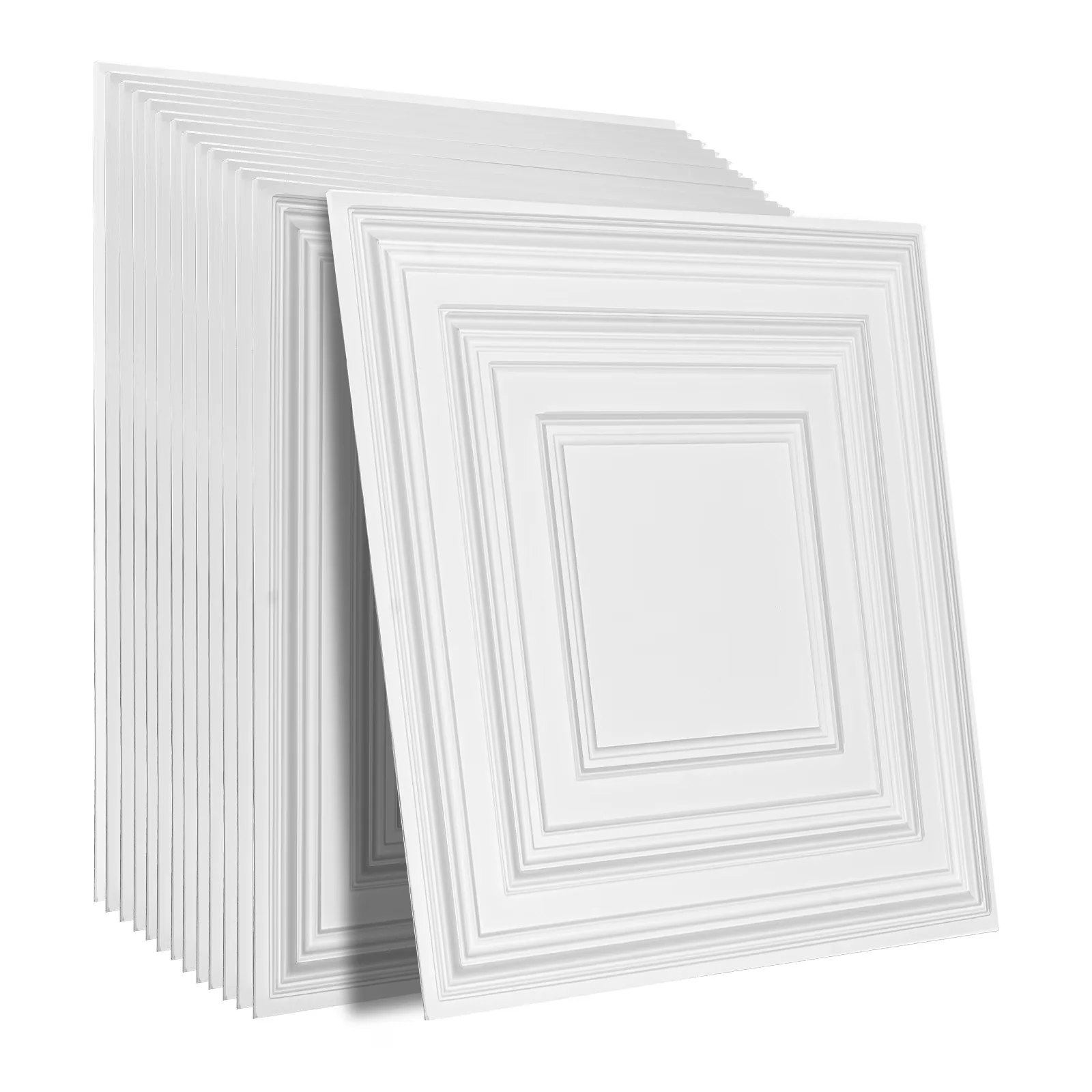 Professional Building Material with Waterproof, Adhesive Ceiling Tiles, 24x24 inch - White Pvc for Home, Office Model 136BE9