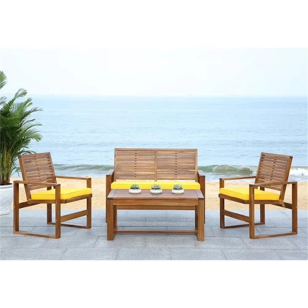 Compact Outdoor Sofas Sectional with Recommended Location : Outdoor, Wood 4 Piece Set in Brown and Yellow, Recommended Room : Outdoor... Model 6176EE