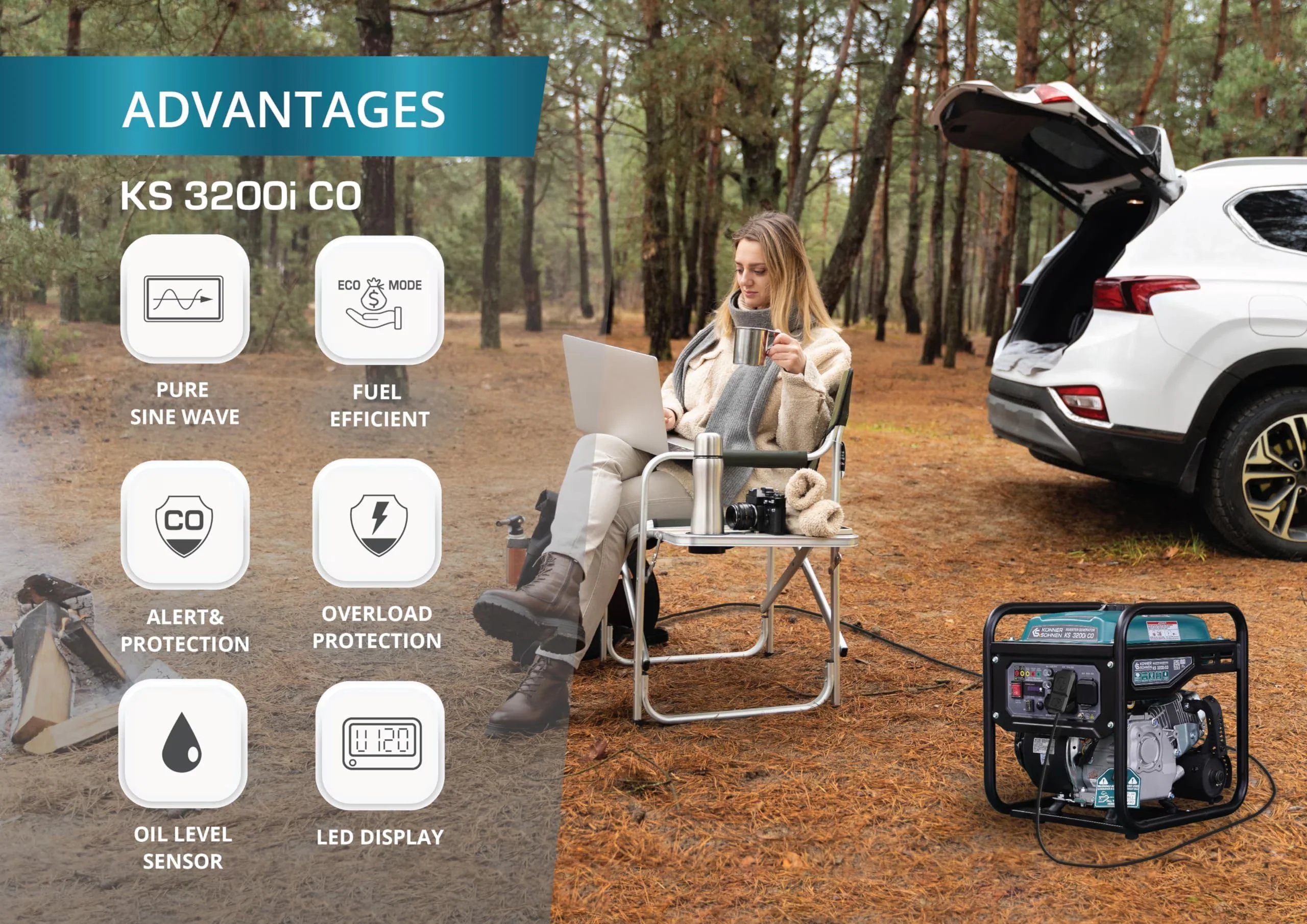 Premium Generator with 3200W, Usb Port, Gasoline Inverter 3200 Watts for Home, Camping - Model 8D6FED