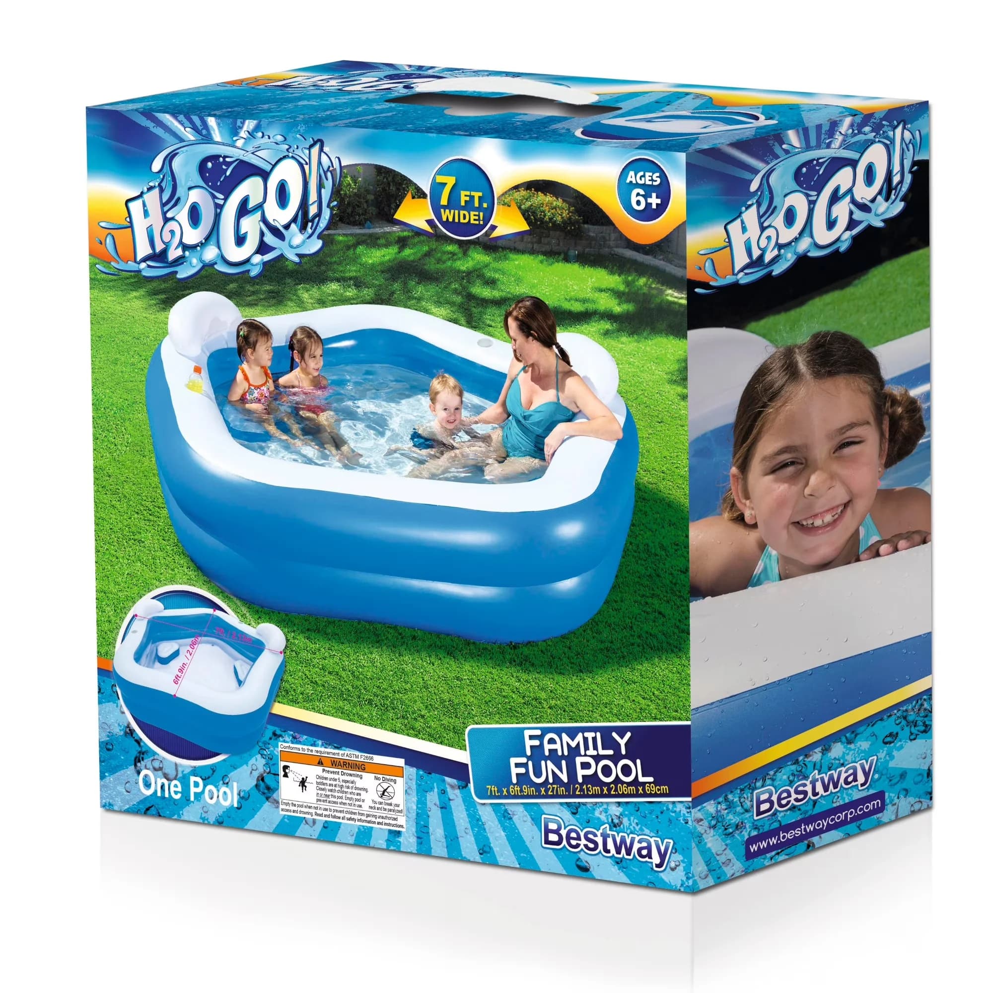 Stylish Inflatable Pool with H2OGO! 84 x 81 inches Star Shaped Kiddie, 2 interlocking quick release air valves - Model 63F592