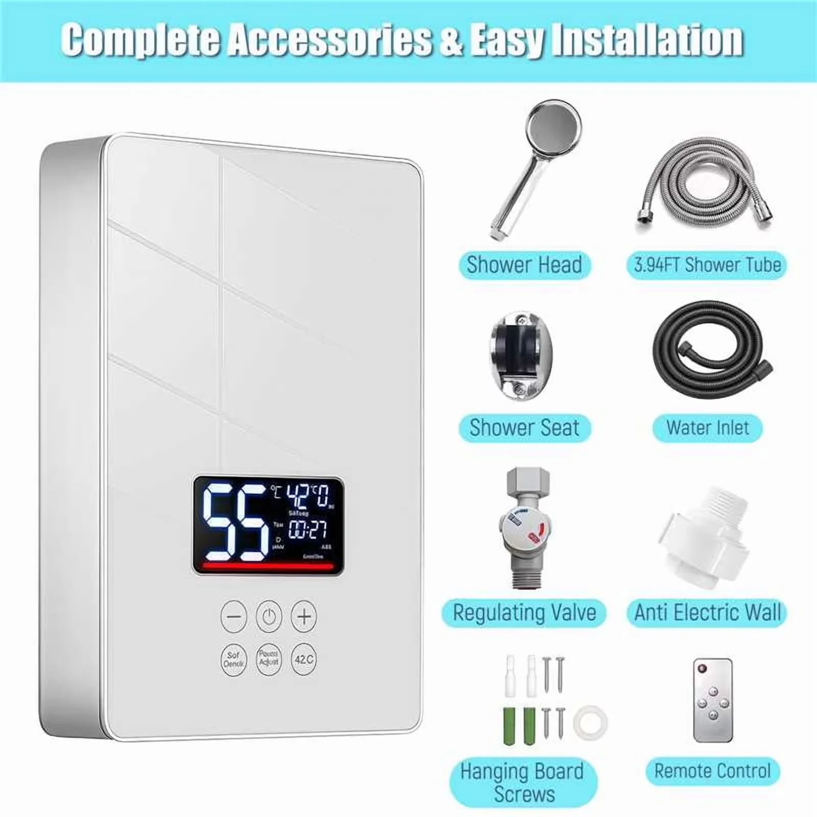 Plumbing Professional with LED, 5000W, Easy Installation for Bathroom, Kitchen - Model 082304