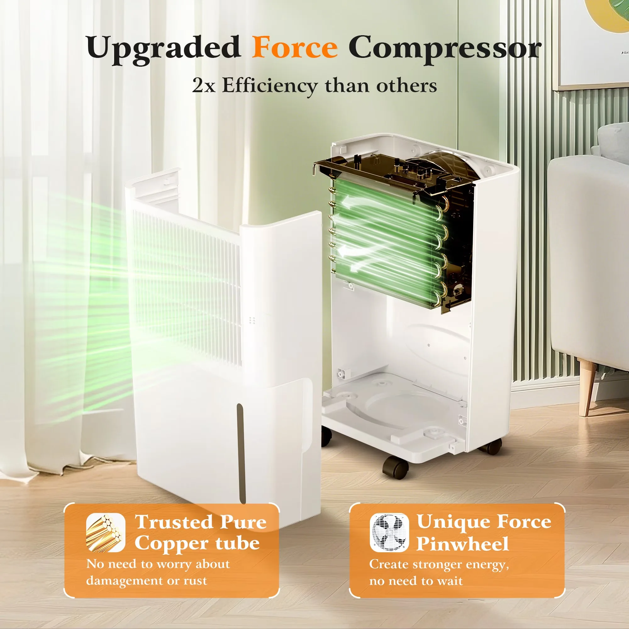Dehumidifier Premium with Automatic Defrost Control, Three Smart Dehumidification Modes:, 8 Pints - Model BDD724