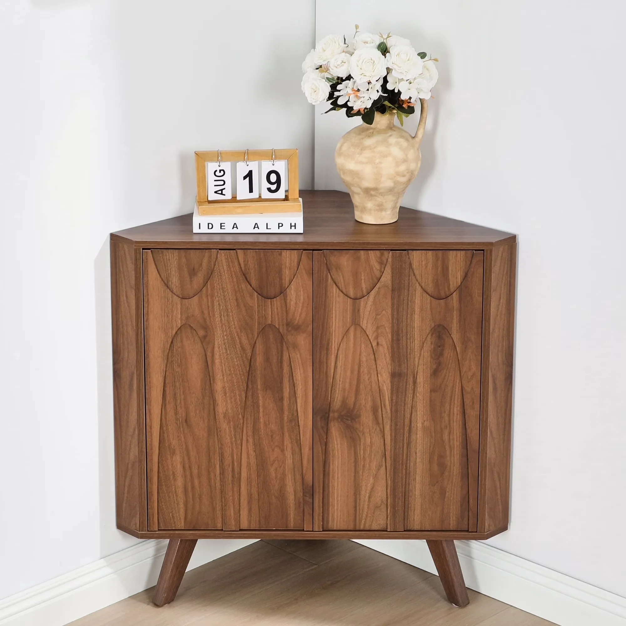 Classic Kitchen Renovation with Adjustable Shelves, Adjustable Shelf Corner Cabinet - Wood Walnut for Living Room, Bathroom Model C6458E