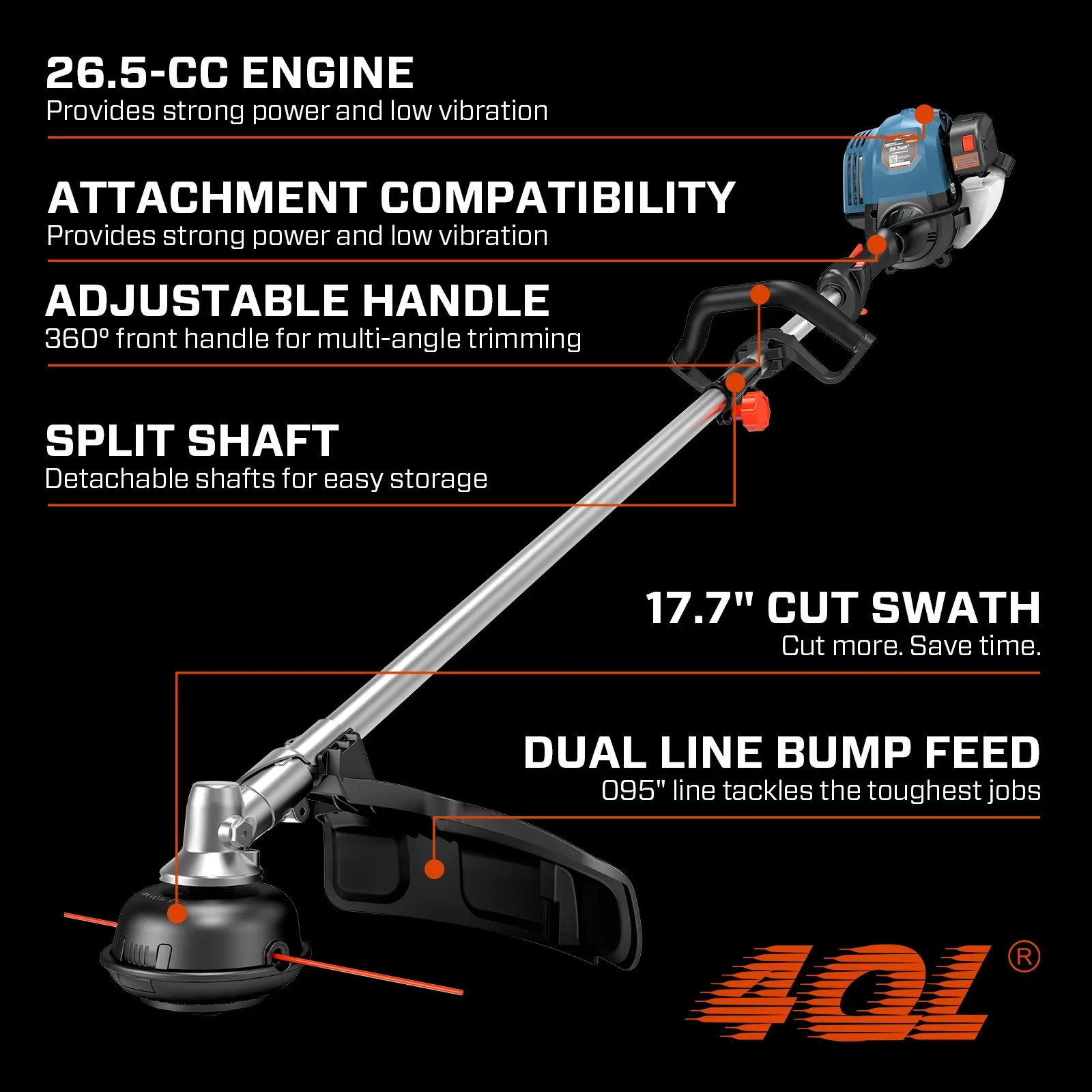 String Trimmer Professional with Brushless, 17.7” 26.5cc 4-Cycle Gas Weed Eater - Model 0429E1