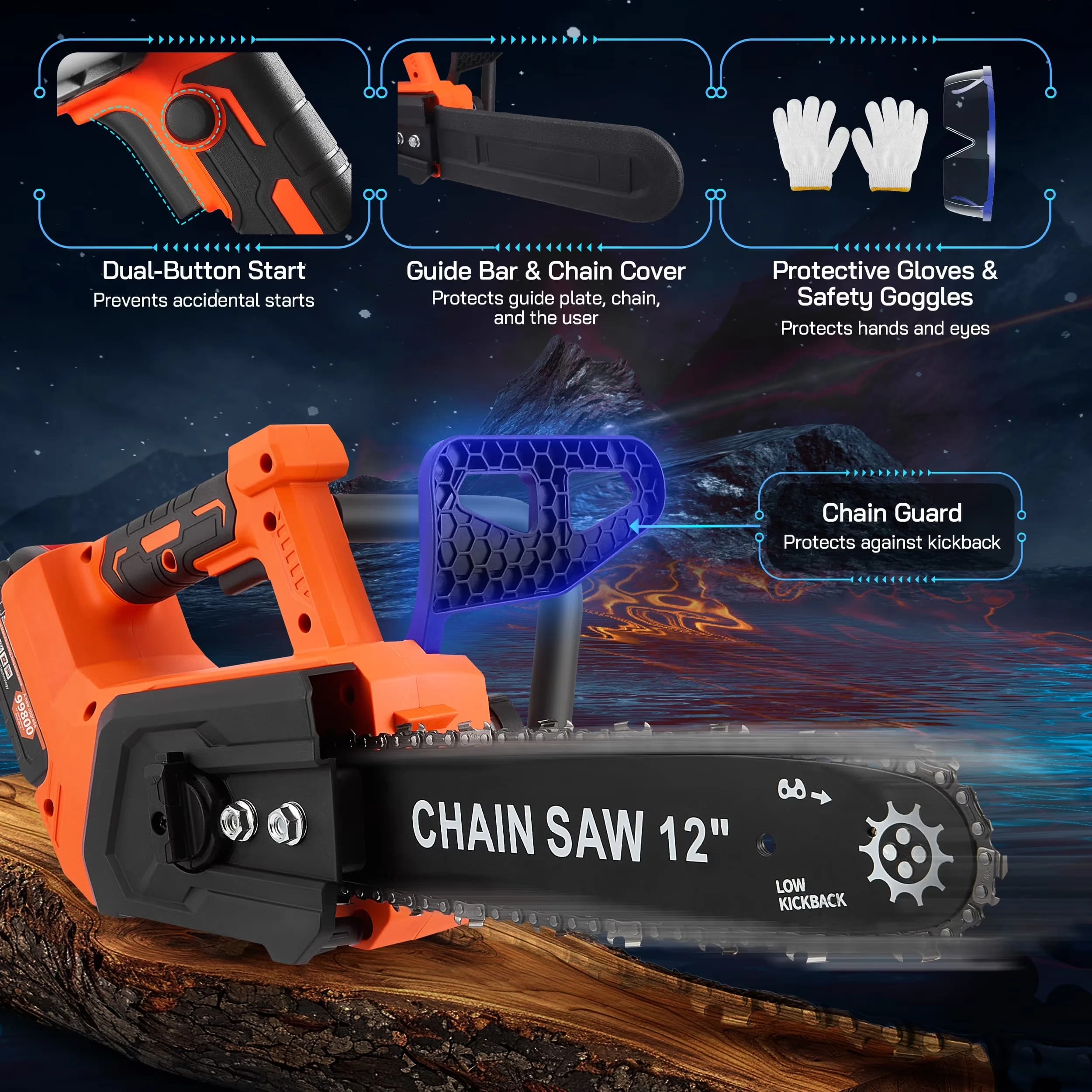 Chainsaw Premium with Battery, 1200W, Anti-Vibration - Traditional Style Model 1A0B08