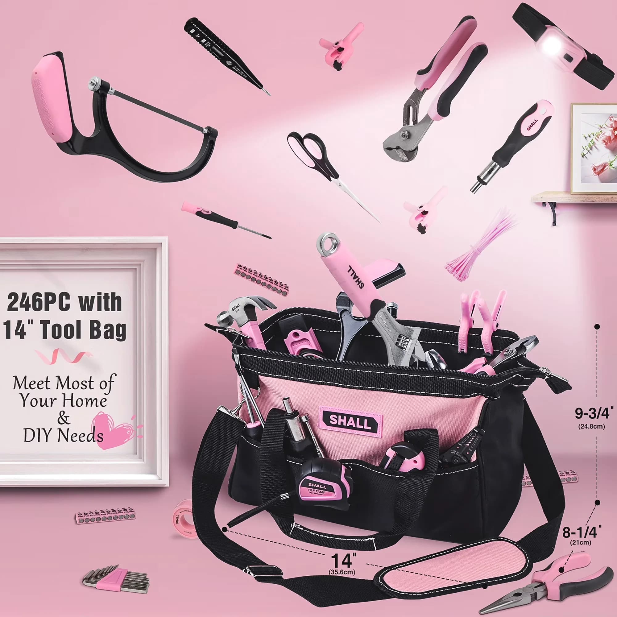 Reliable Hand Tool Set with Cordless, Rustproof, Adjustable - Pink 246 Model 1E39EB