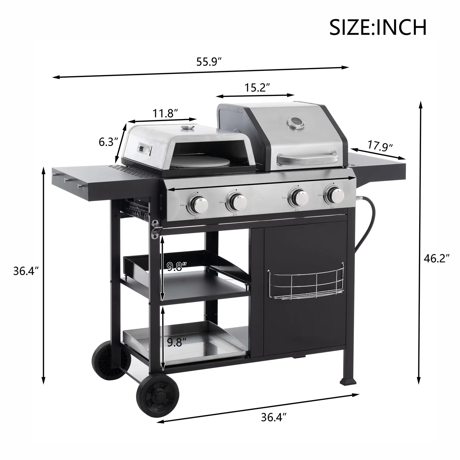 Reliable Gas Grill with 49200 BTU, Portable, 3 IN 1 Propane Grill & - Stainless Steel Multicolor Model 7FCF89