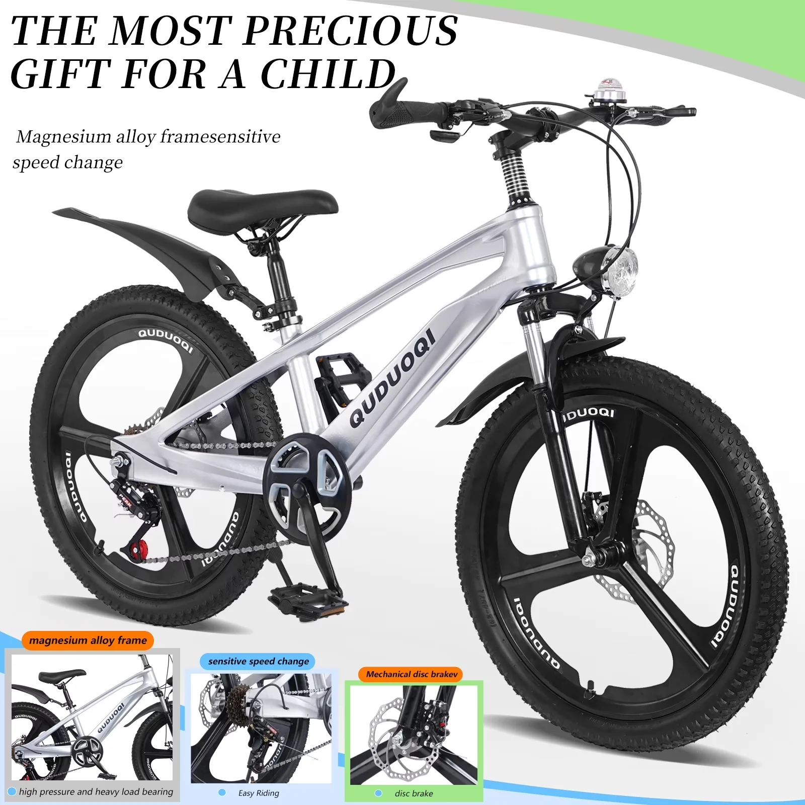Mountain Bike Compact with LED, Adjustable Seat Height, Adjustable Speed - Silver Model 816E26