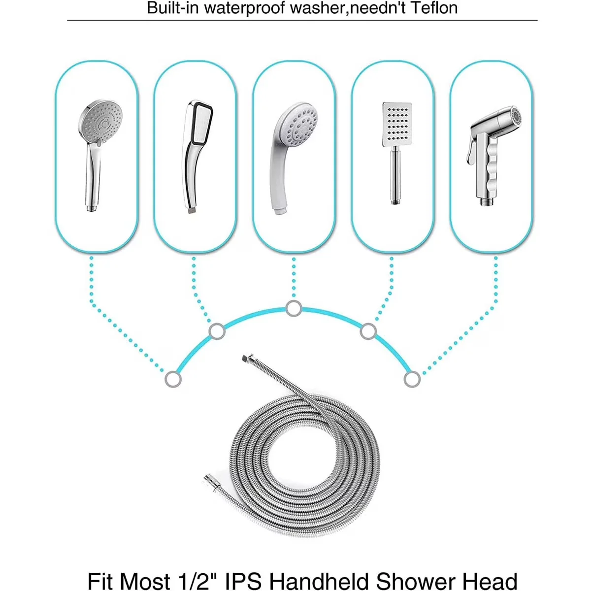 Quality Shower Head with 360 Degree Rotation, Flexible - Stainless Steel Model 4DDBFF