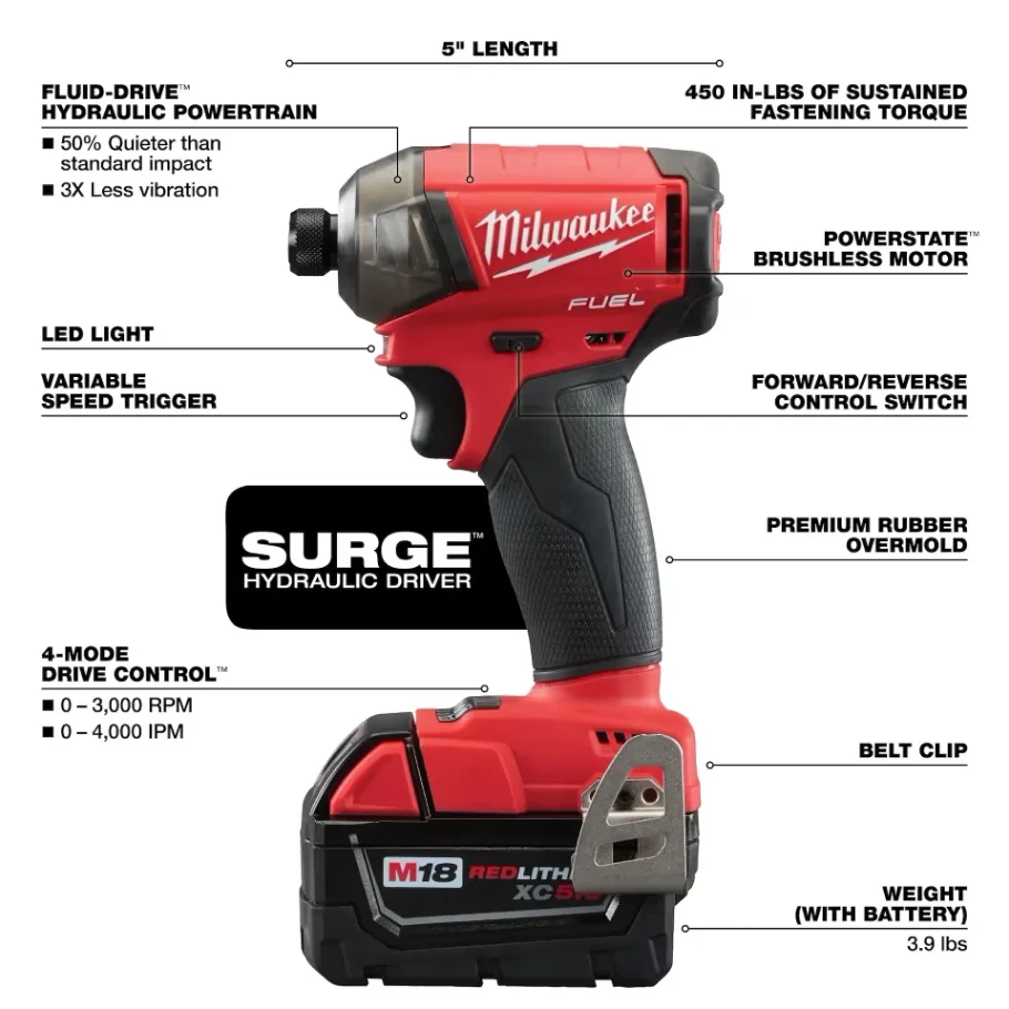 Efficient Drills Driver with Battery, Compact Design - 1/4 in M18 - Ergonomic Design Model 86579B