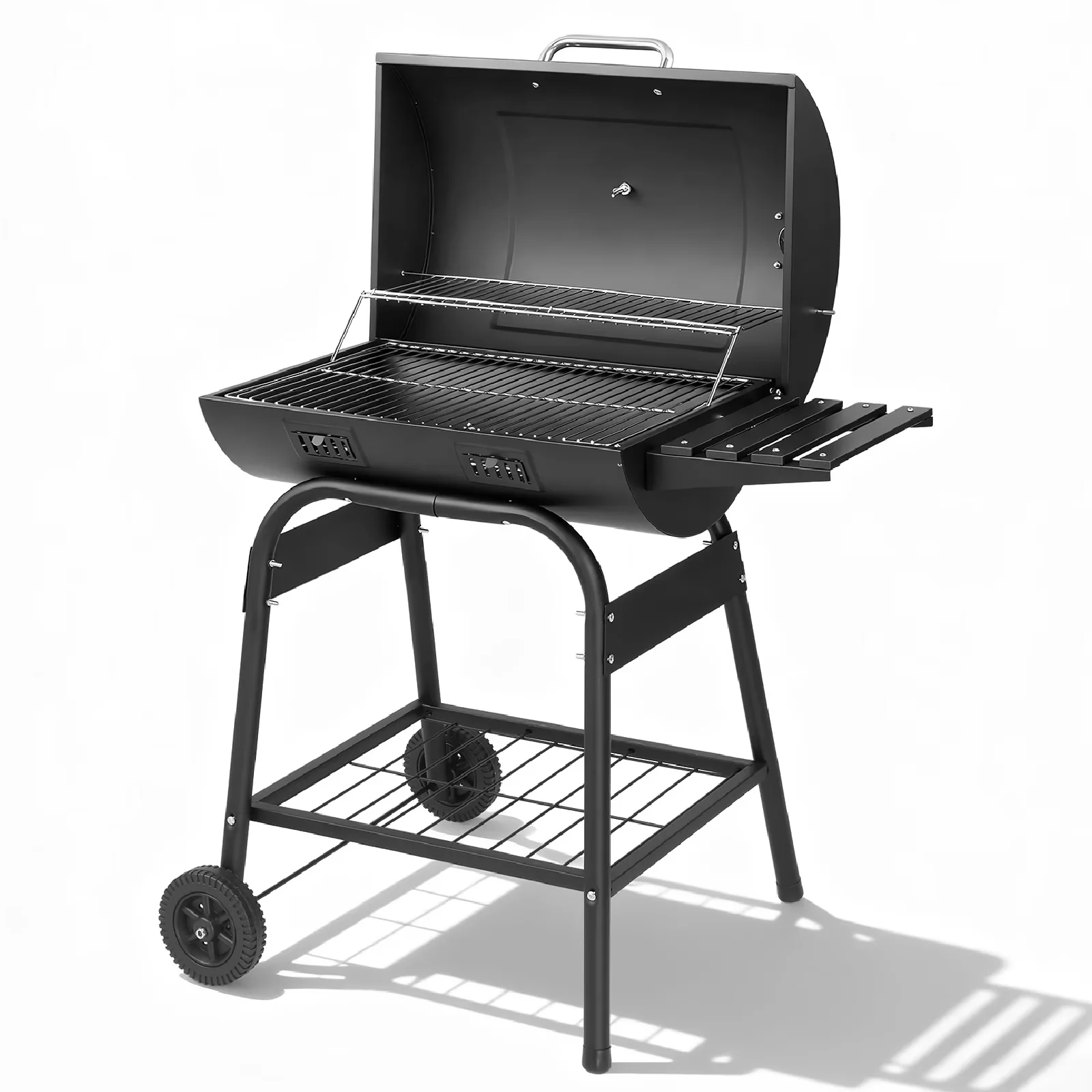 Compact Charcoal Grill with Warming Rack, Storage Rack - Steel Black for Camping Model 05BEC7