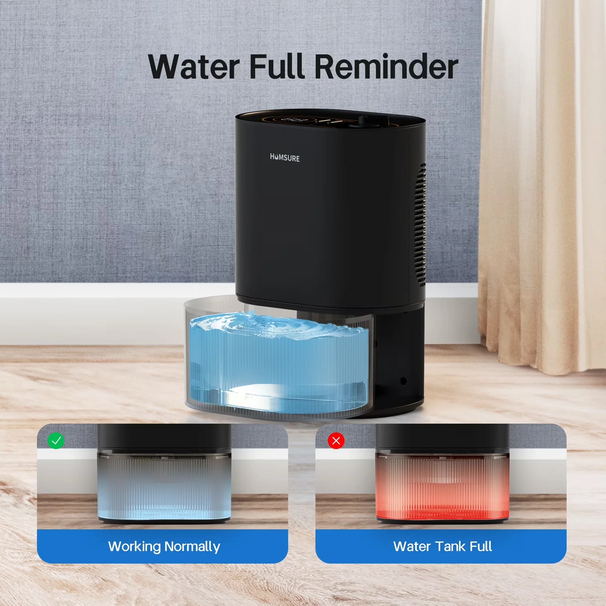 Dehumidifier Compact with LED, Energy Efficient, Automatic Shut-Off for Bedroom, Bathroom - Model 478B30