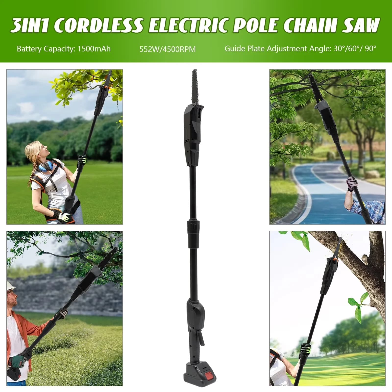 Versatile Pole Saw with Battery, 552W, 240V - Black 100-240V - Built to Last Model 9DC6F9