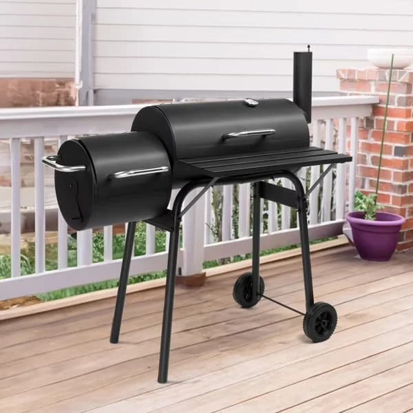Quality Smoker with Adjustable Charcoal Tray, Locking Lid - Black High-Temperature Powder Coating, Enamel Grilling Rack, Stainless... Model CAF937