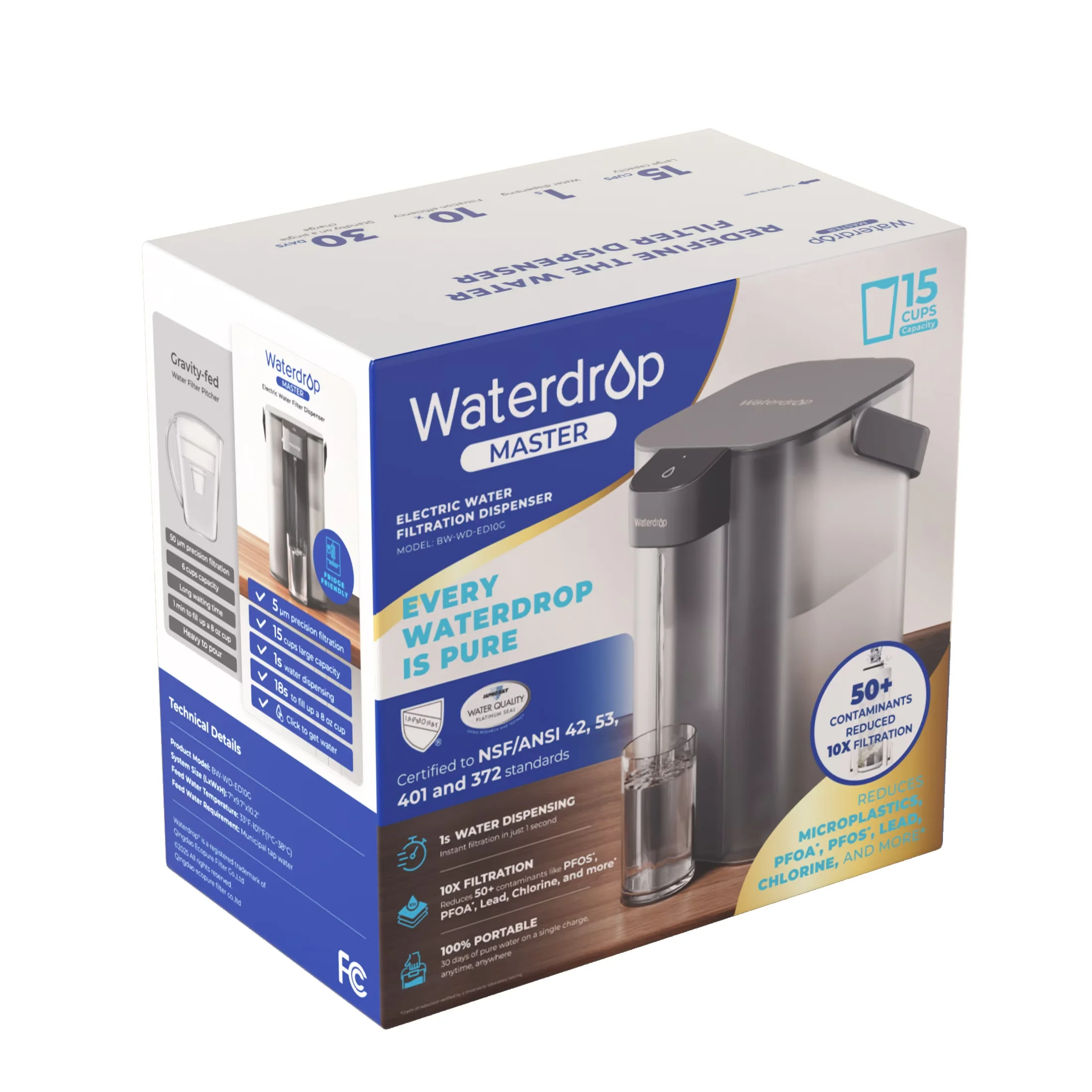 Water Filtration Efficient with 200-Gallon Filter Lifespan, 1-Pack, Rechargeable Countertop Filter Dispenser - Gpps,Hips Gray Model CD4A22