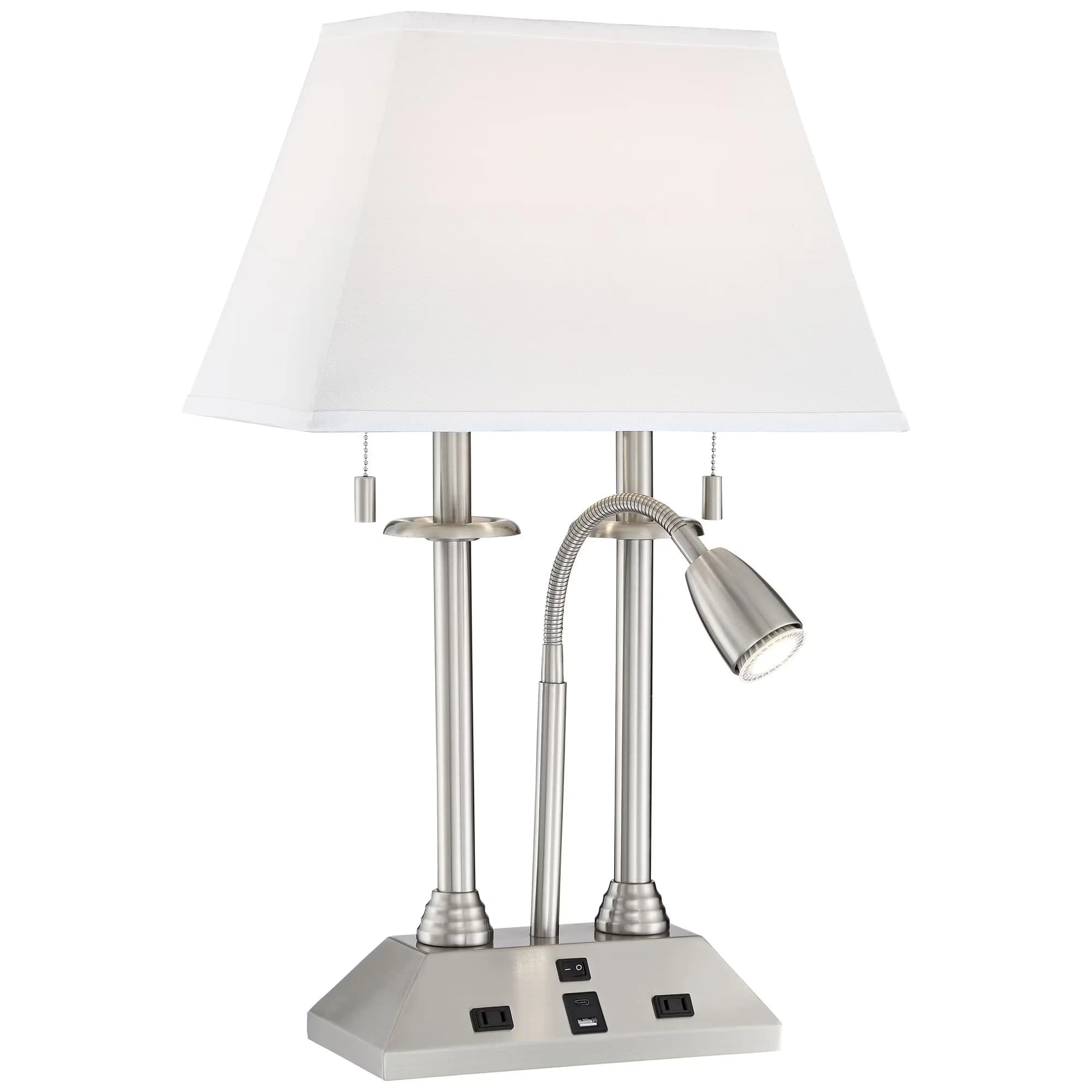 Modern Desk Lamp with LED, Adjustable Head - Brushed Nickel Silver Dexter Model 668FB8