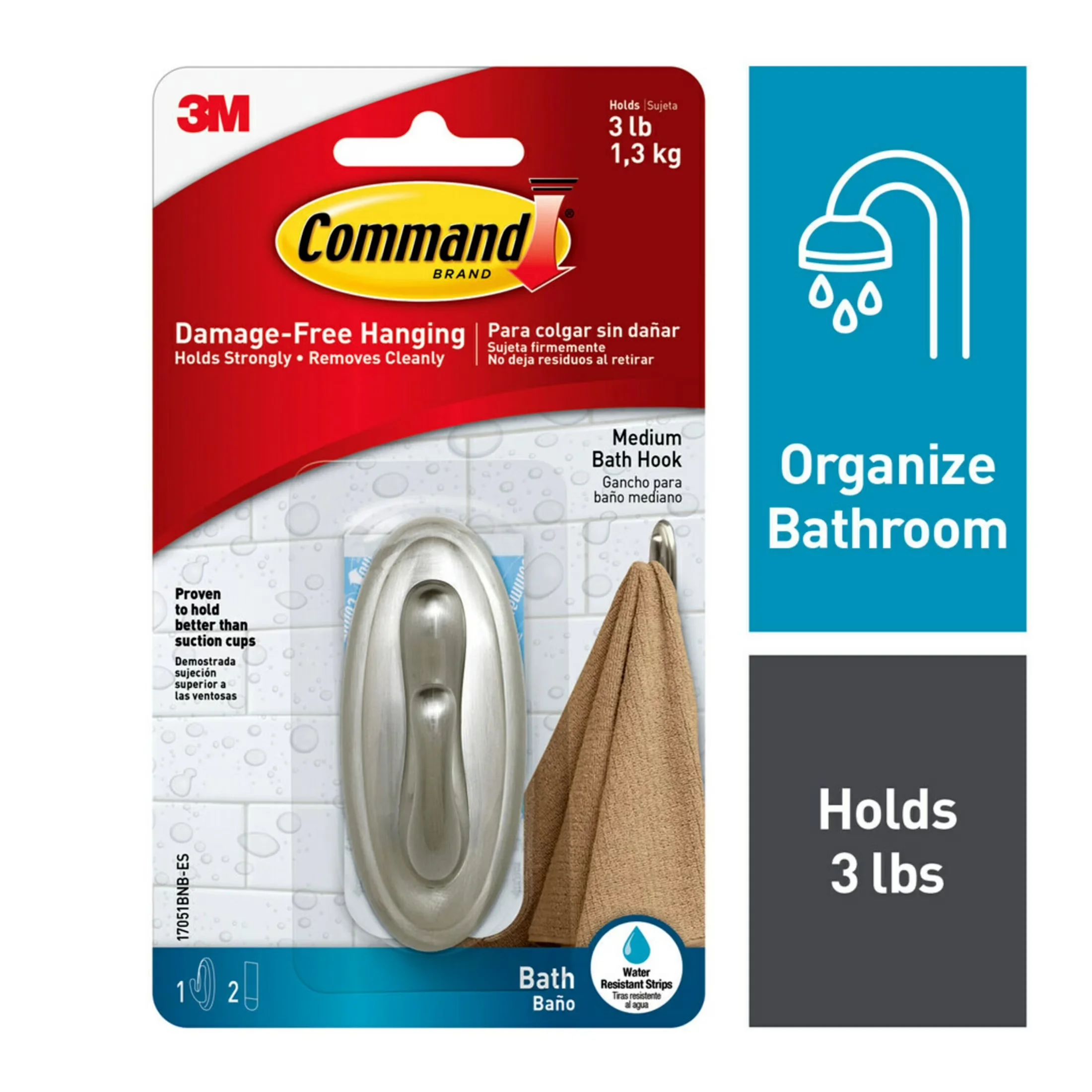 Reliable Damage-Free Hanging with Easy Installation, Wall-Mountable, Medium - Silver Plastic Model 7BE765