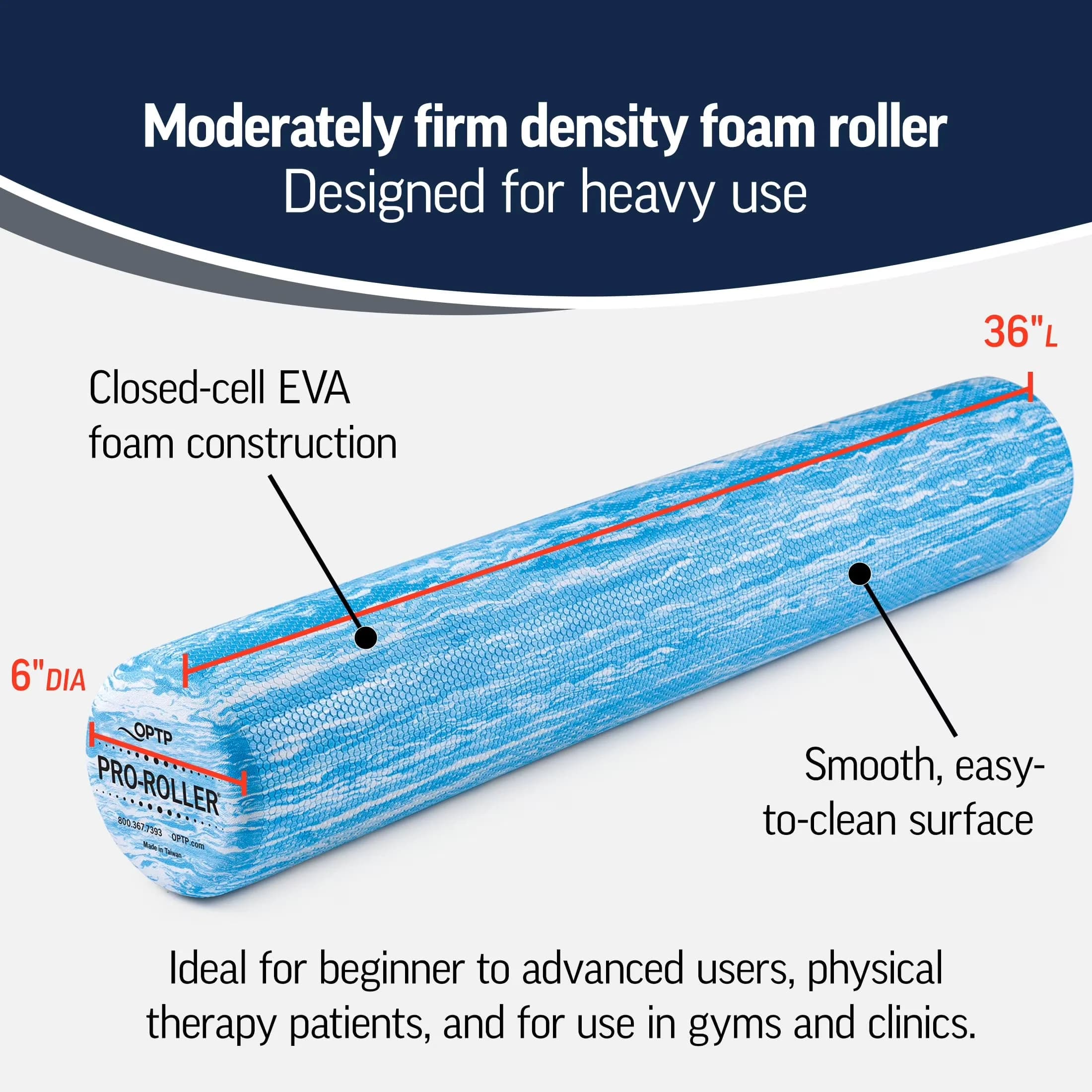 Home Gym Accessory Reliable with PRO- Standard Density Foam Roller, Durable Roller - Blue Closed Cell Foam Model 45881F