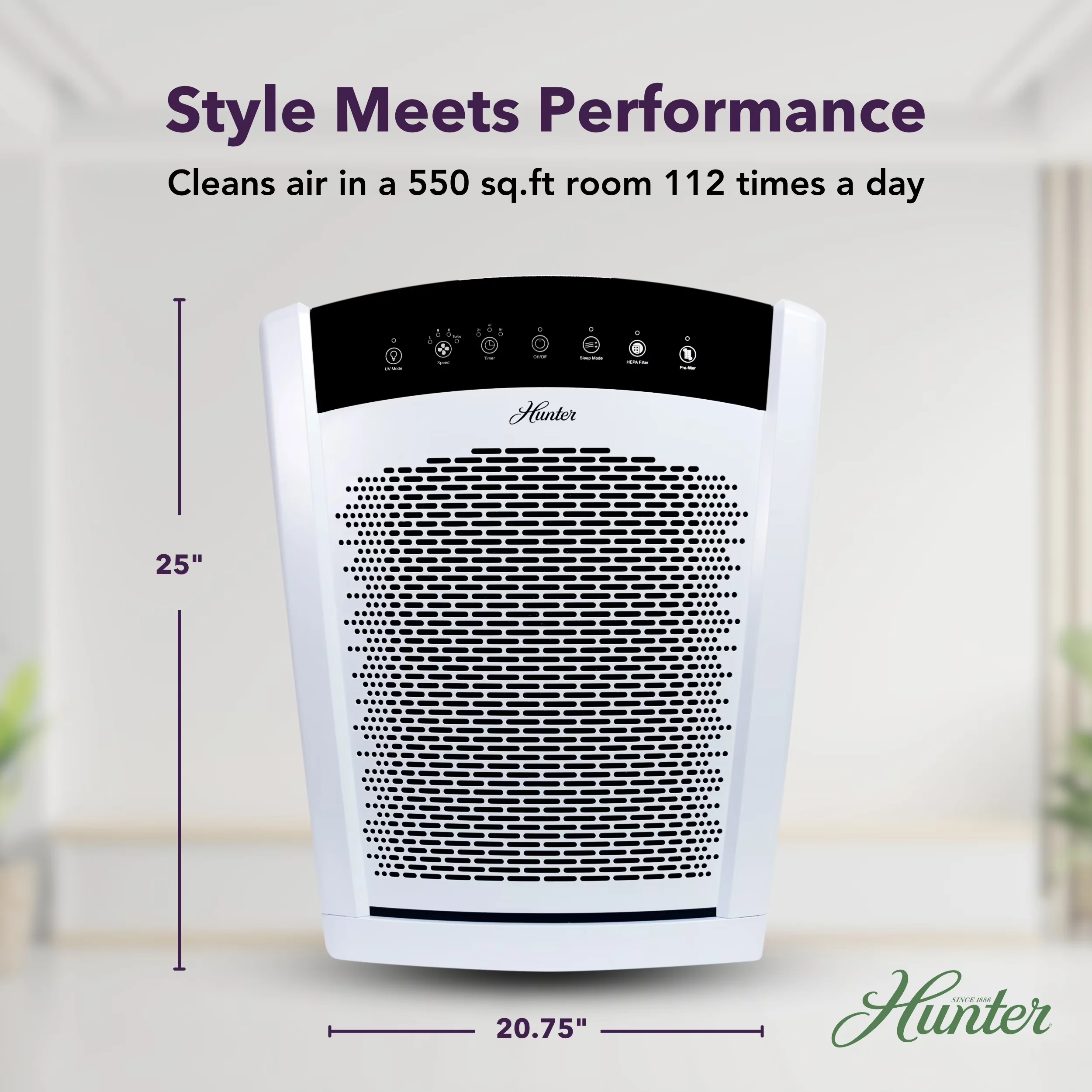 Professional Air Purifier with Filter Change Indicator, White, UVC Germicidal Light - Model 333609