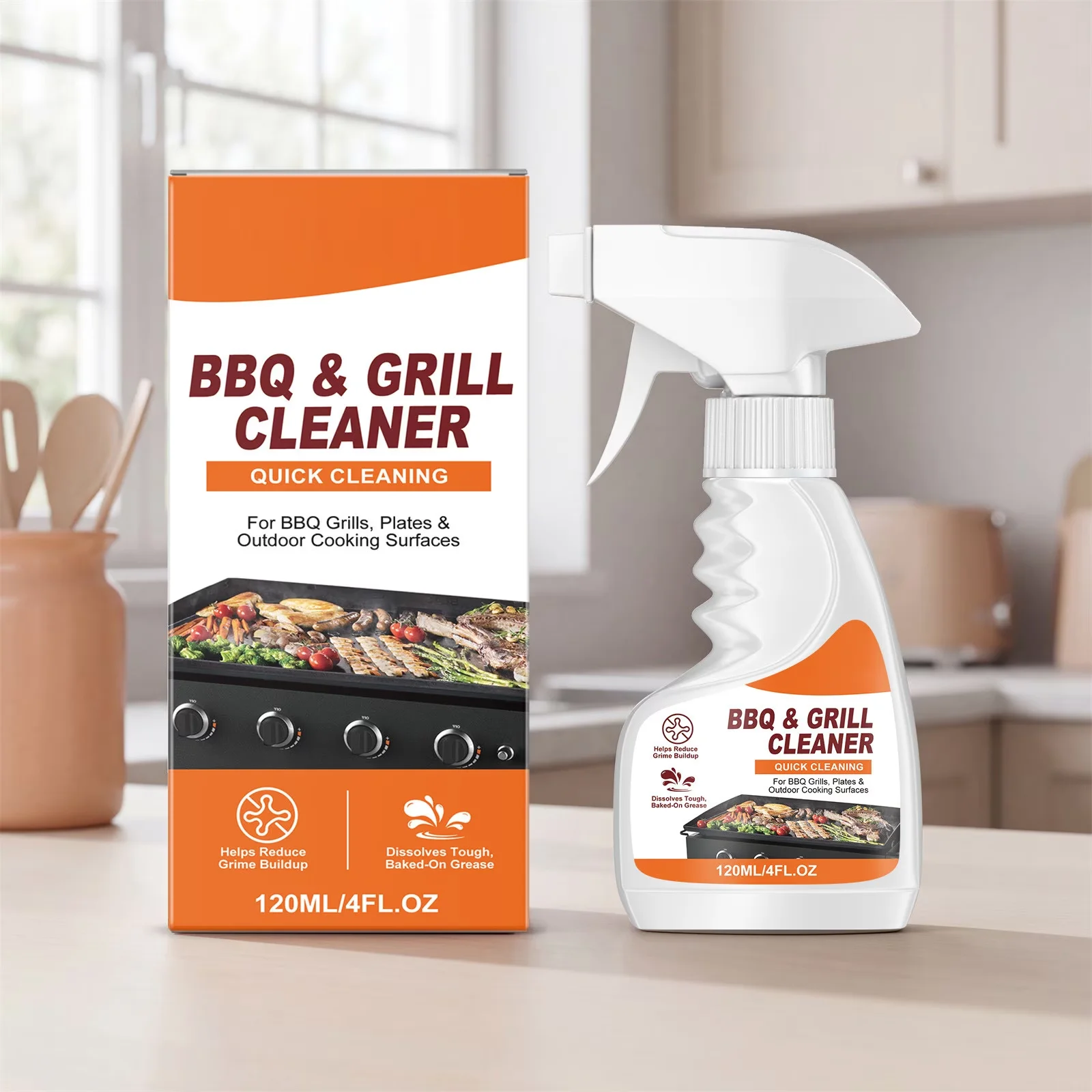Classic Combo Grill with Fast-Acting Degreaser, BBQ Cleaner 120ml Heavy Duty - Plastic Multicolor for Kitchen, Outdoor Model C09FDC