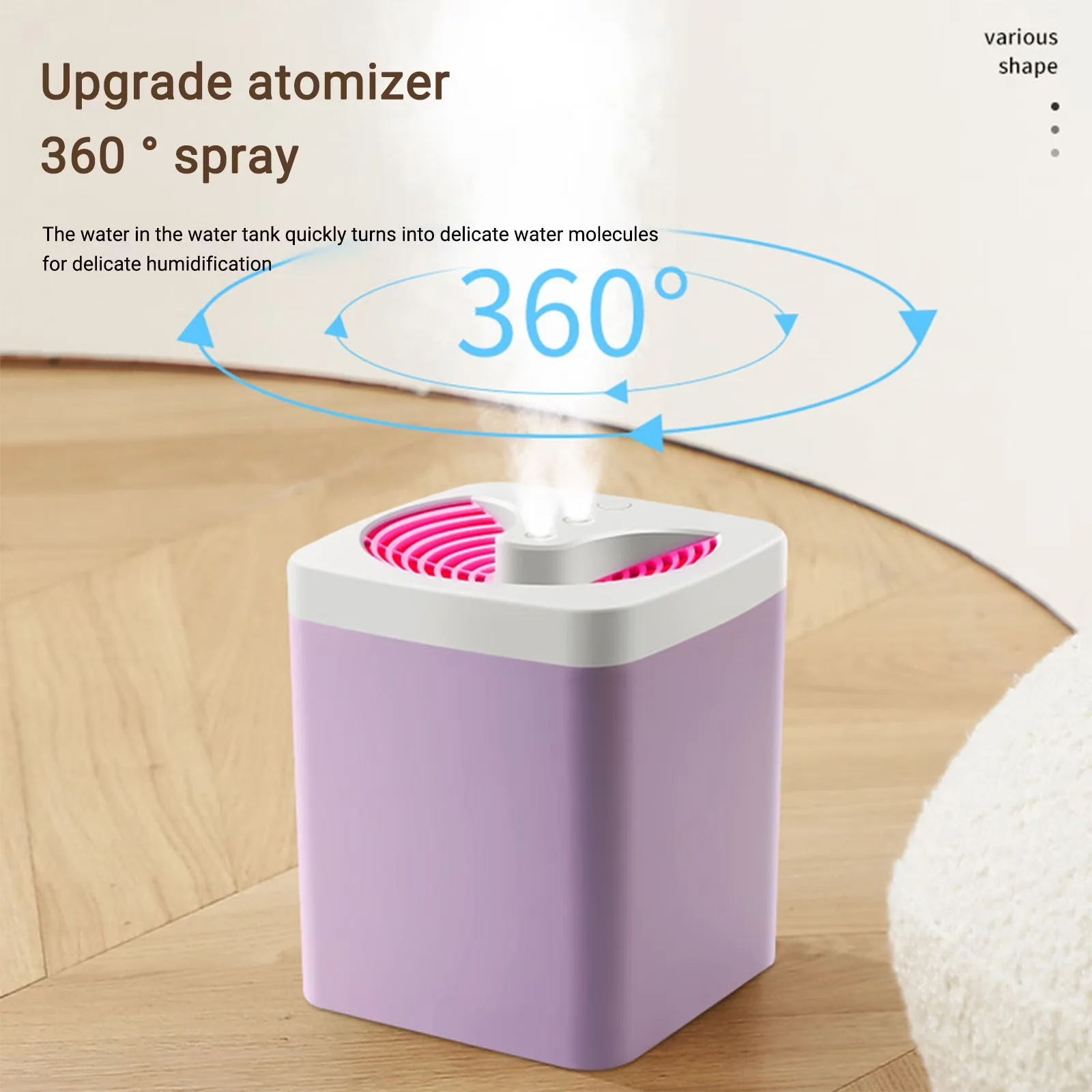 Sleek Humidifier with LED, Auto Shut Off, 3 Mist Modes LED Night Light - Purple Model 931458