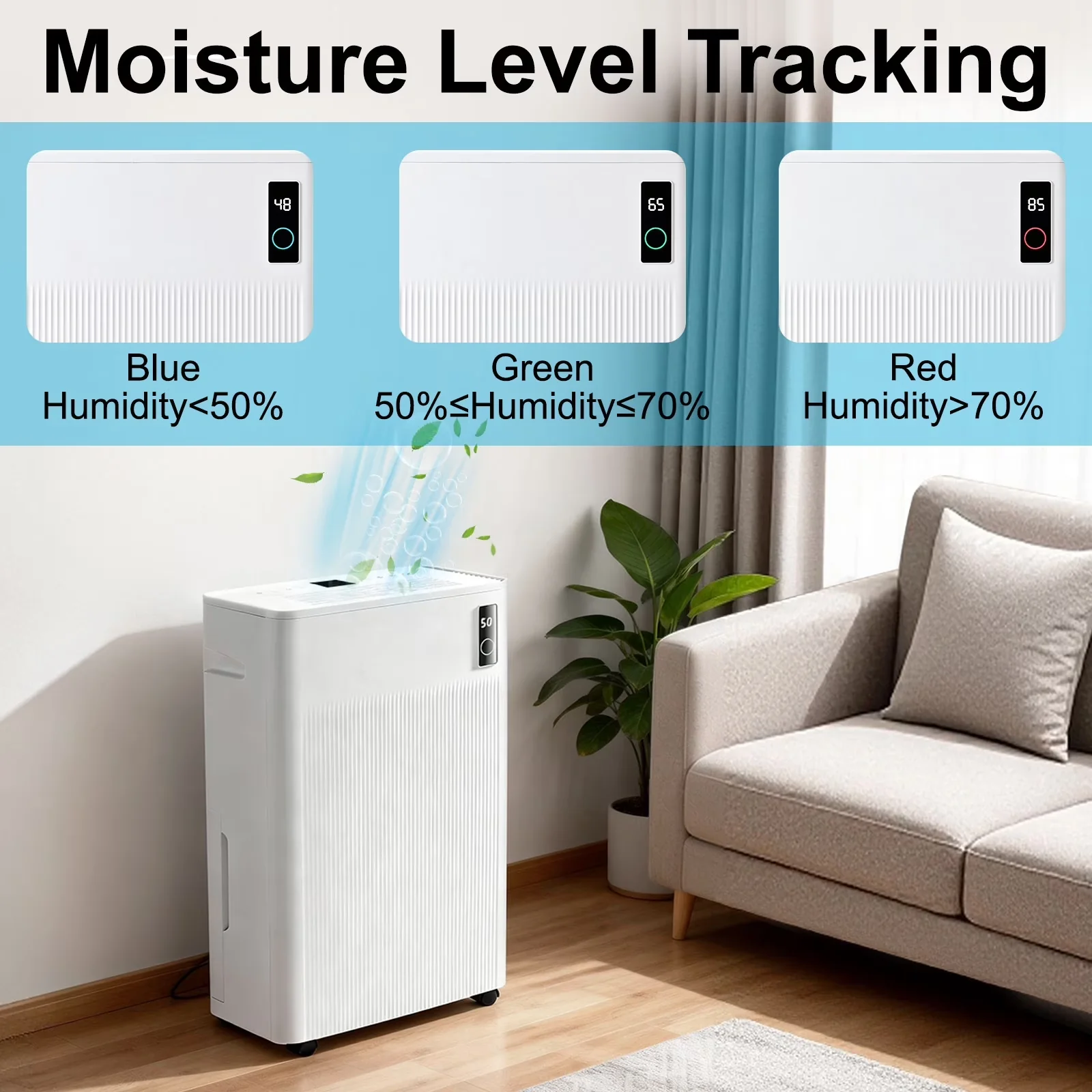 Sleek Dehumidifier with Variable Speed, Bucket Full Indicator, Adjustable Humidistat - White for Home Model C59996