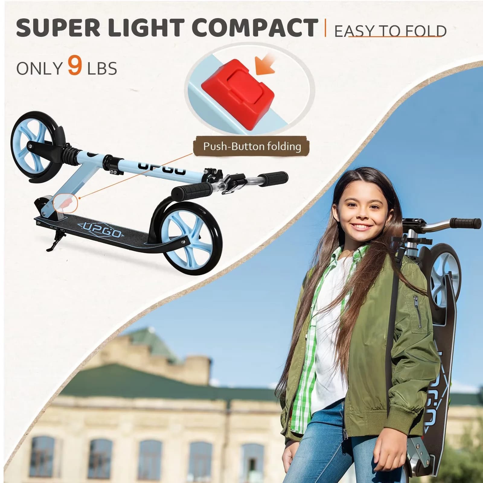 Durable Scooter with Compact, Kick - Alloy Steel;Polyurethane Blue - Universal Fit Model 3998D0