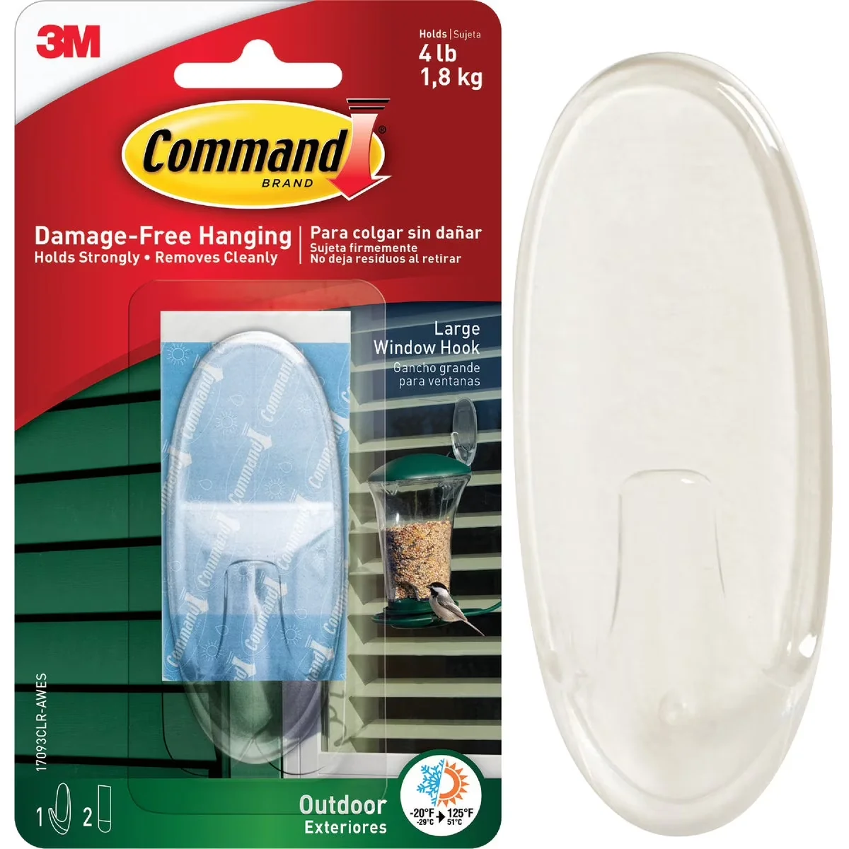 Compact Damage-Free Hanging with Easy Installation, 3 Piece 1 Hook, Large Clear Outdoor Window Hook - Plastic Model A642EA