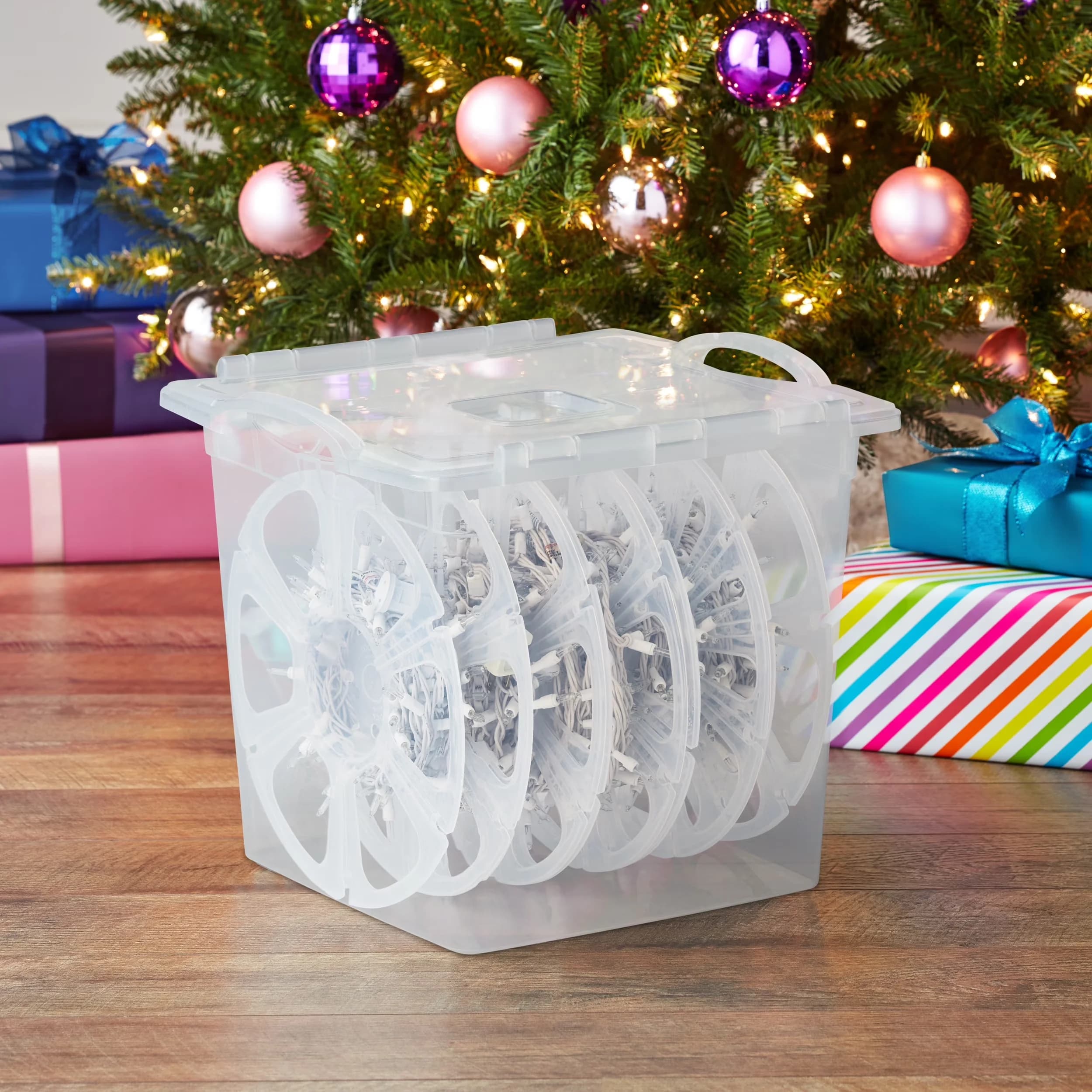 Reliable Garage Storage Supply with Stackable, Features a hinged lid for easy access, Stackable design saves space - Plastic Clear Model 8BF344